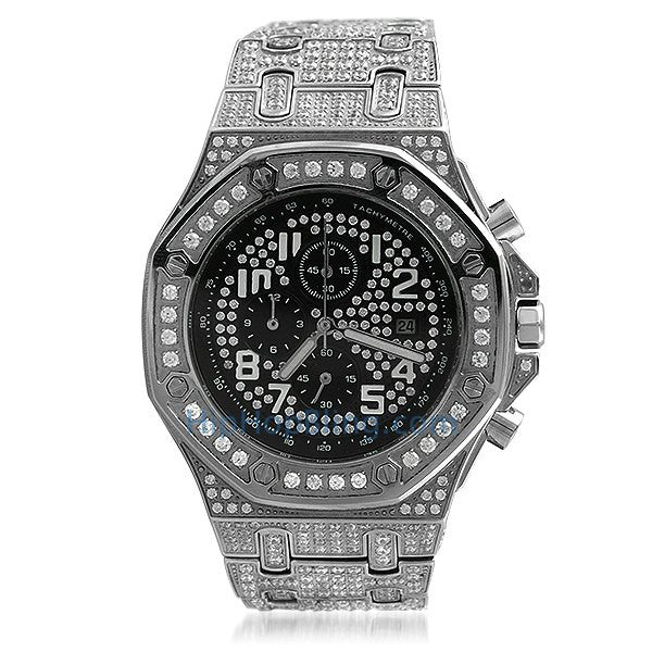 Luxury AP Style Stainless Steel Iced Out Watch for Men - Waterproof Diamond-Cut Bling Watch for Parties, Gifts & Special Occasions