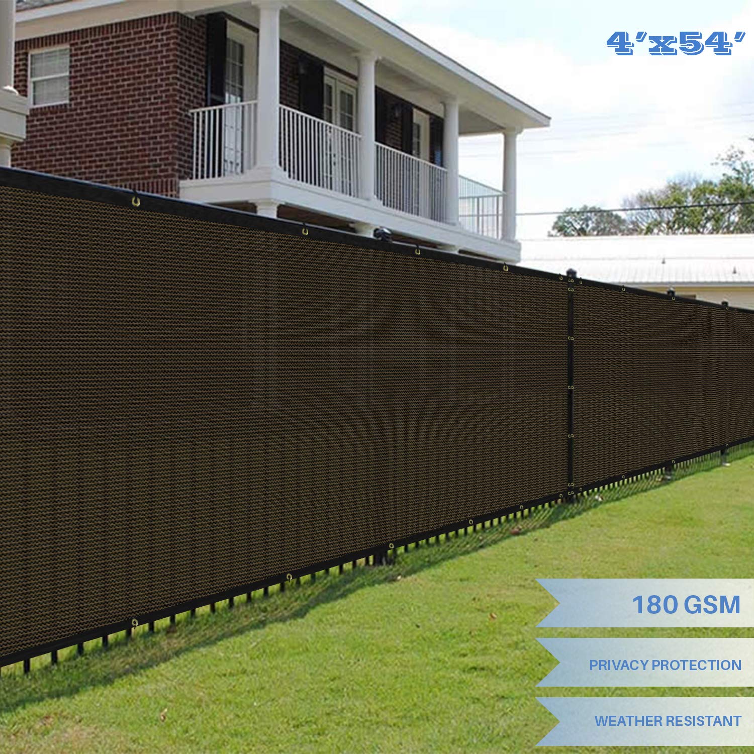 E&K Sunrise 4' x 54' Privacy Fence Screen with Grommets - UV Resistant Outdoor Windscreen for Backyard, Garden & Patio Cover - Brown Privacy Fence Screen for Shade, Wind Protection & Enhanced Outdoor Living