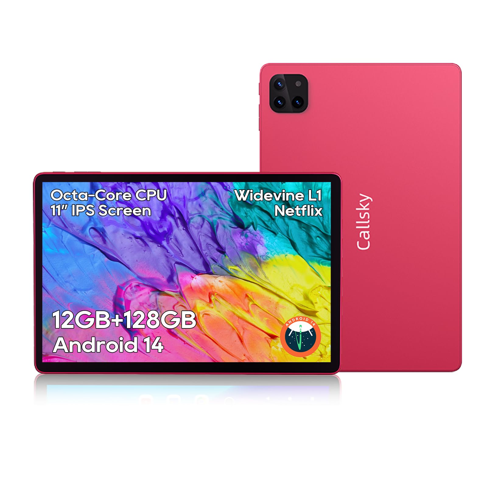 11 Inch Android Tablet - Octa-Core Processor, 128GB Storage, 12GB RAM | 8000mAh Battery, Quad Speakers & 6ft Fast Charging Cable | 2-Year Warranty | Reinforced Type-C Port (Pink) - Perfect for Work, Study, Streaming & Gaming