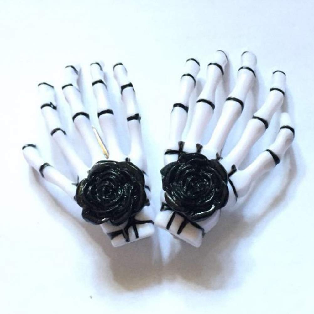 PRETYZOOM Women's Skull Hair Clip Set - 1 Pair Black & White Rose Skeleton Hairpins for Girls, Hair Accessories for Gothic, Punk, Halloween & Cosplay Styles
