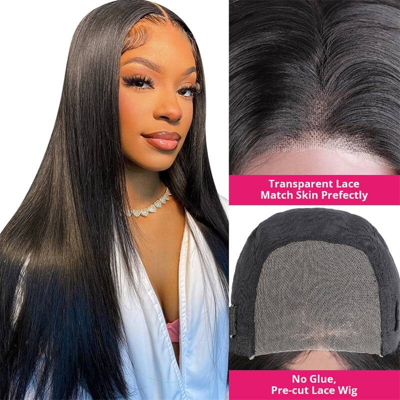Eullair Glueless Straight Hair Wigs with Pre-Cut Lace 6x4 & 5x5 HD Closure - Beginner Friendly Human Hair Wigs for Everyday Wear & Special Occasions