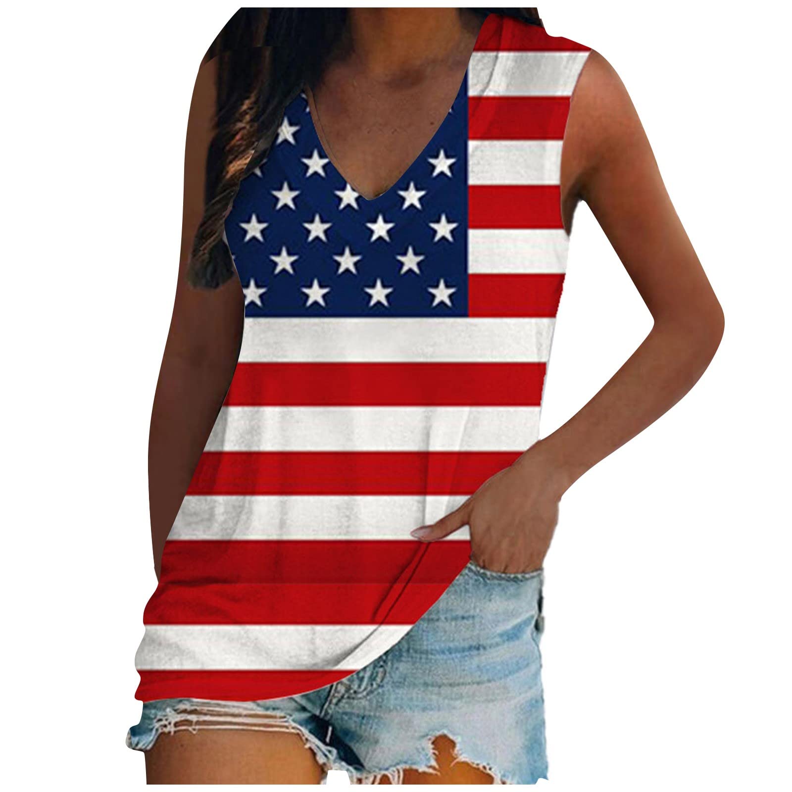 American Flag Tank Tops for Women - Patriotic Stars & Stripes Print - 4th of July Outfit