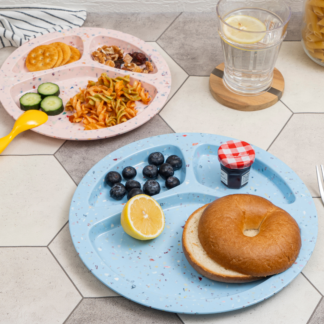 2-Piece Confetti Divided BBQ Plates Set - Blue | Durable Melamine Serving Dishes for Outdoor Picnics, Backyard Grilling & Party Entertaining