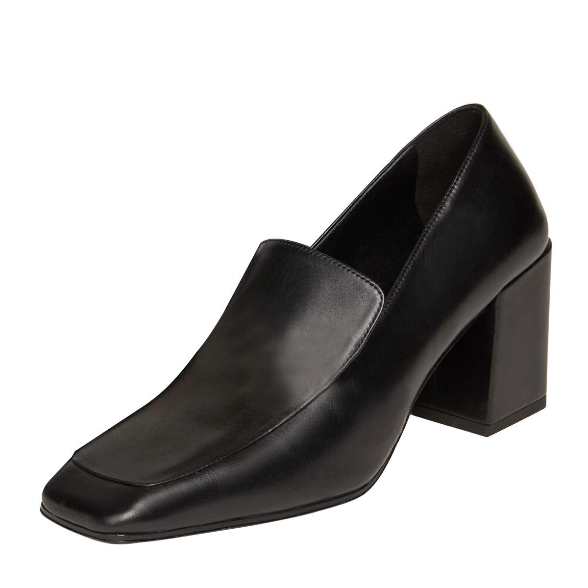 YDN Women's Leather Block Heel Loafers - Comfortable Square Toe Slip-On Dress Shoes for Office & Daily Walking | Professional Work Pumps, Business Casual & Formal Occasions
