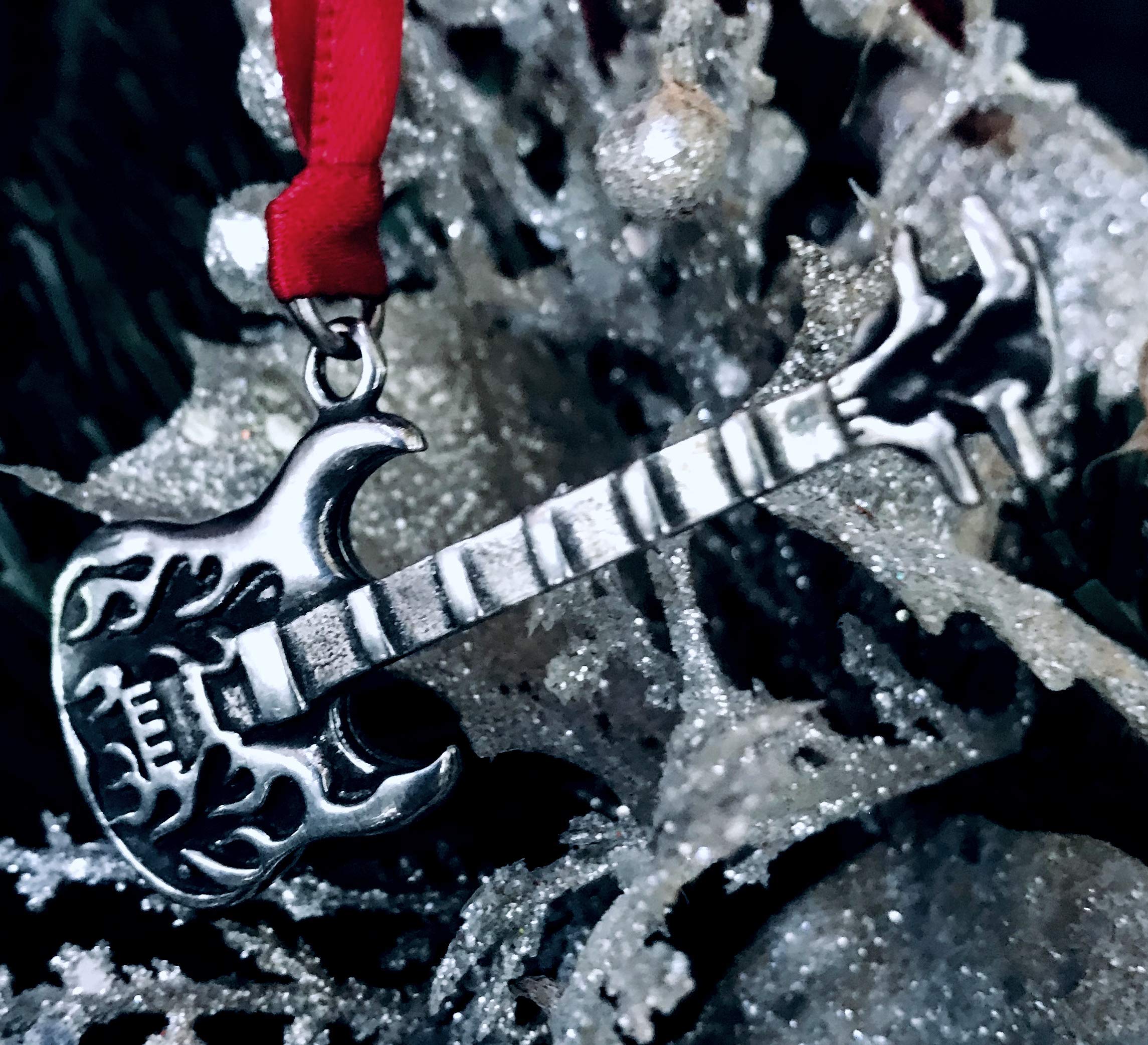 Electric Bass Guitar Christmas Ornament with Pewter Flames - Trilogy Jewelry | Perfect for Musician Gifts, Tree Decor & Holiday Home Decor