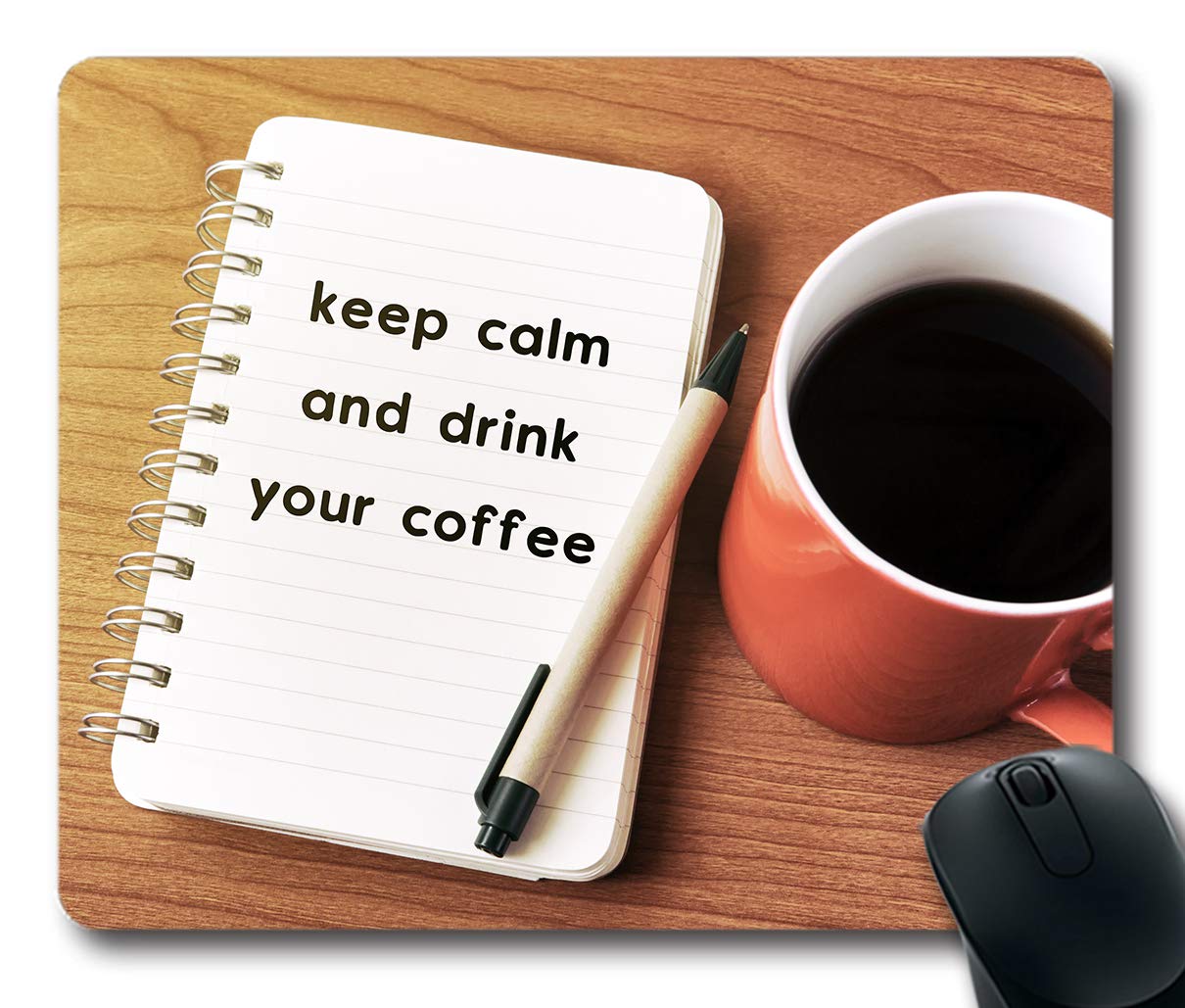 Custom Inspirational Quote Mouse Pad - Keep Calm and Drink Coffee Motivational Office Desk Mat with Non-Slip Rubber Base for Computer, Laptop, Gaming & Work (Oblong Design) - Perfect for Home Office, Workstation & Study Desk Accessories