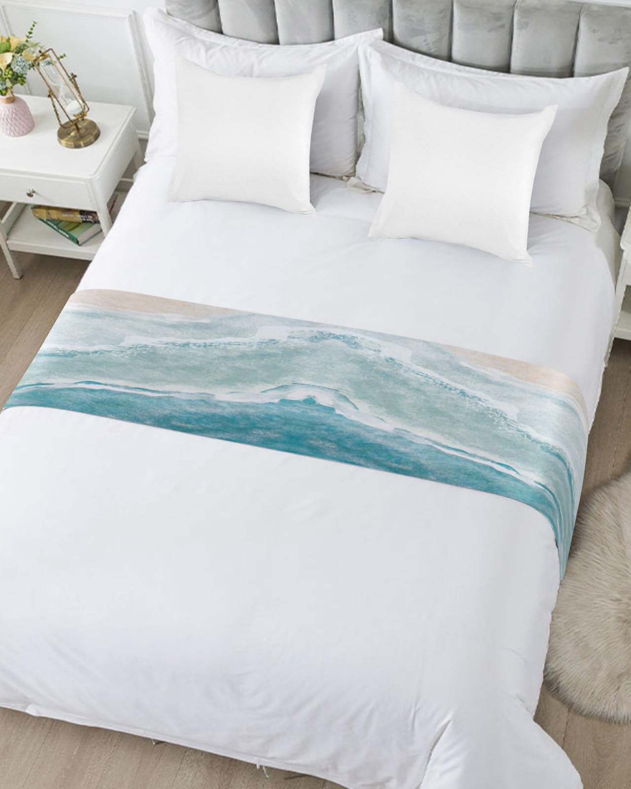 King Size Beach Bed Runner - Coastal Ocean Throw for Seaside Decor & Bedroom Styling