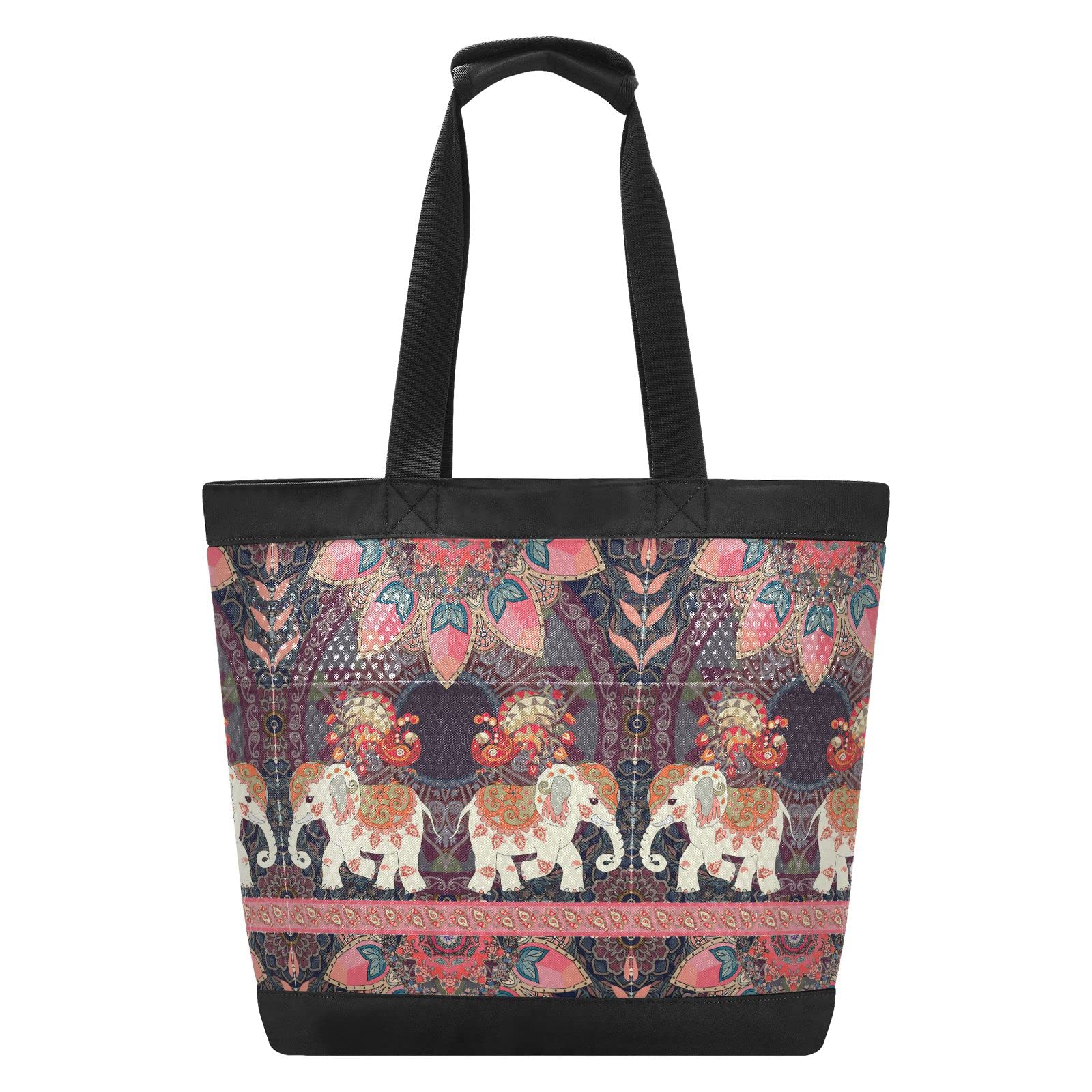 J JOYSAY Large Mesh Beach Tote Bag for Women - Exotic Elephant & Peacock Print Shoulder Bag, Reusable Grocery Tote - Perfect for Beach Trips, Pool Parties, Shopping & Travel Essentials