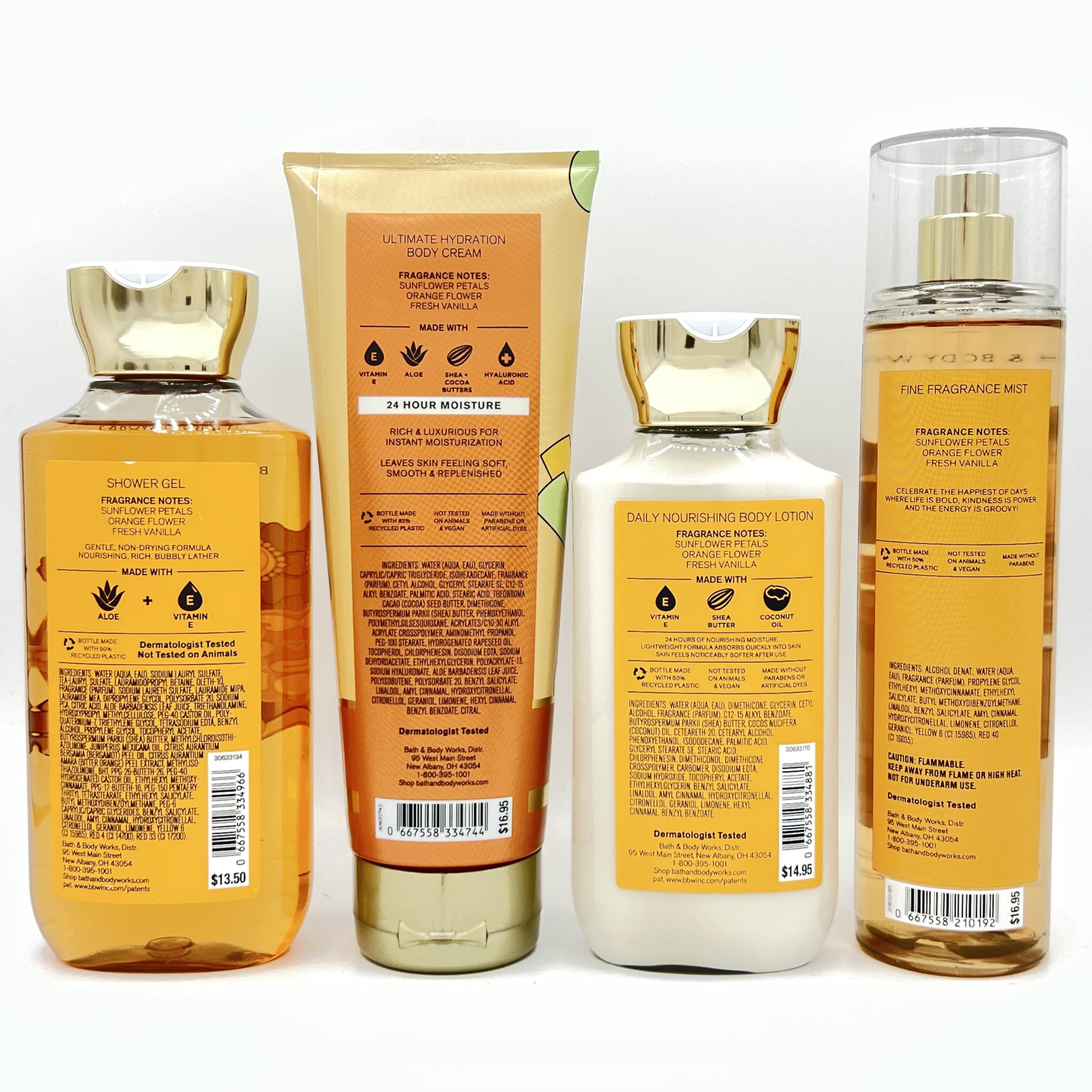 Golden Sunflower 3-Piece Bath & Body Set - Hydrating Shower Gel, Nourishing Body Lotion, Fragrance Mist | Moisturizing Skincare Routine for Dry Skin | Perfect for Daily Use, Gifts & Self-Care