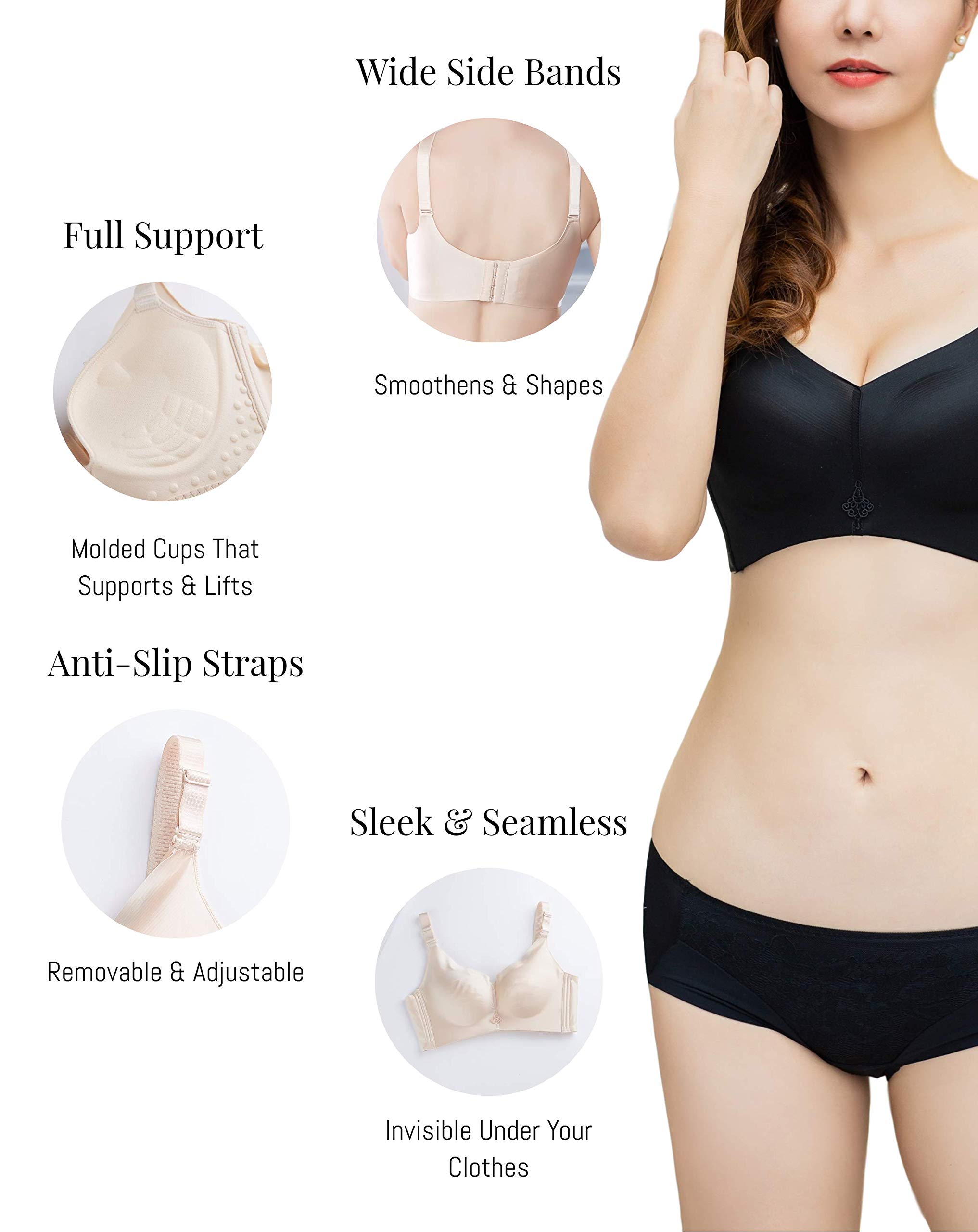 Wirefree Push Up Bras for Women - Seamless Molded T-Shirt Bra, Comfortable A Cup Padded Bra for Everyday Wear & Special Occasions