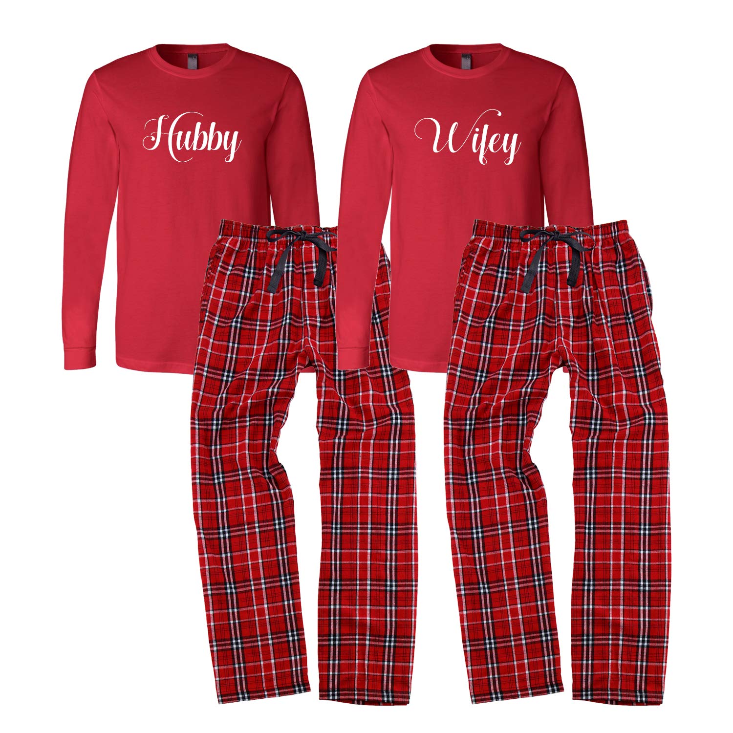 Couples Matching Pajama Set - Red Cotton T-Shirt & Flannel Pants for Him and Her | Cozy Christmas Gift for Couples, Valentine's Day or Anniversary