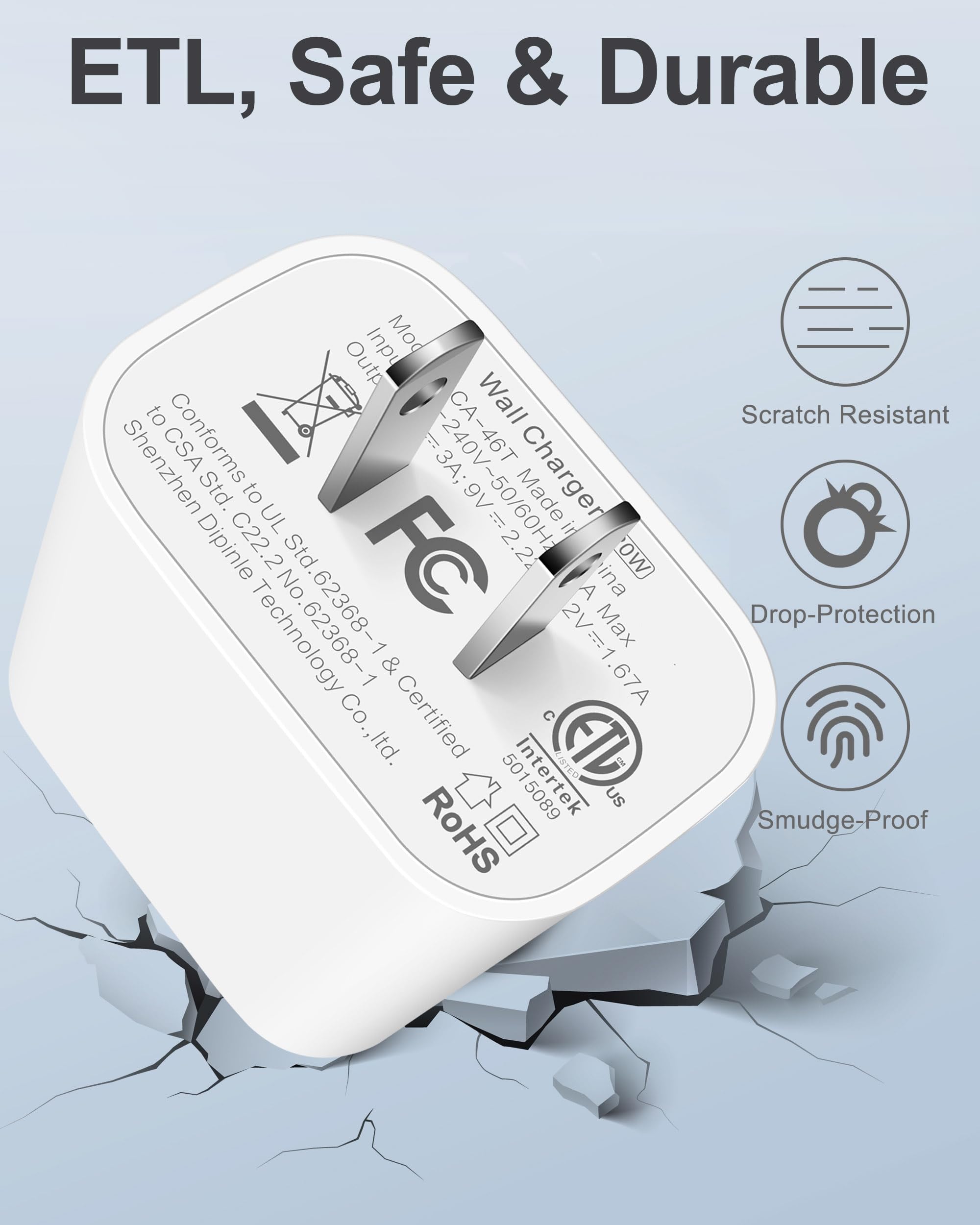 2-Pack Fast USB C Wall Charger Block with 10FT USB C to Lightning Cable - Compatible with iPhone 14/13/12/11/XS Max/XR/X - Quick Charging for Home, Office & Travel