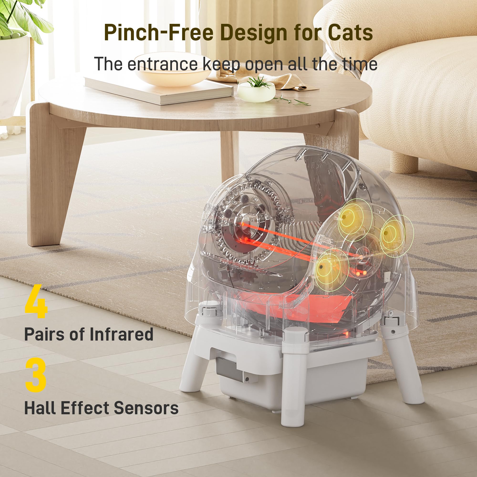Self Cleaning Cat Litter Box - Automatic Open Top with Safety Protection, Includes Mat & Liner (White & Grey) - Perfect for Multi-Cat Homes & Busy Pet Owners