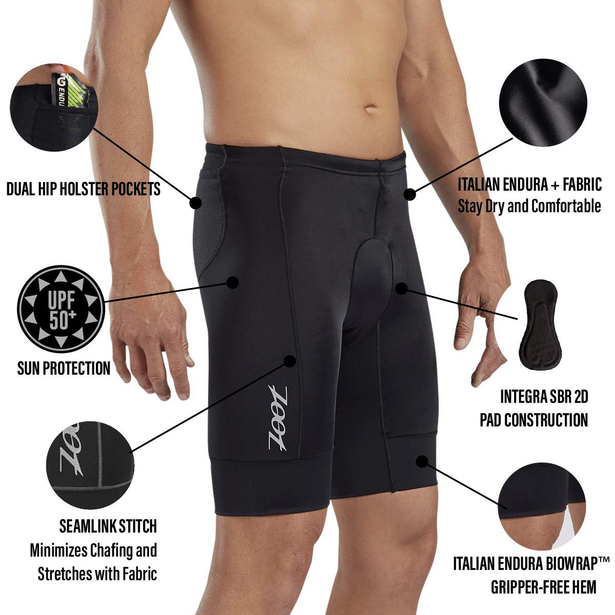 Zoot Men’s Core 9-Inch Tri Shorts - Quick Dry Performance Triathlon Shorts with Cycling Chamois Pad, Pockets & UPF 50+ Fabric - Ideal for Swimming, Biking & Running