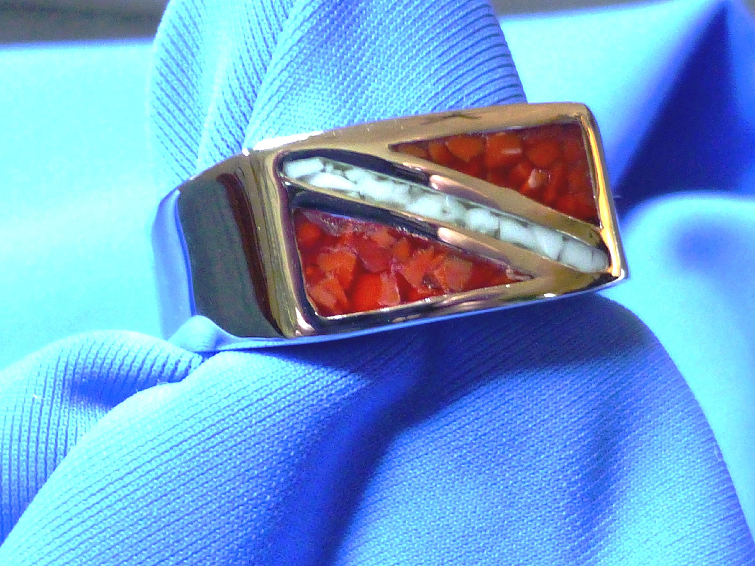 Dive Flag Ring - Tarnish-Free Rhodium-Plated Brass, Simulated Red Coral & Mother-of-Pearl Inlay - Perfect for Scuba Diving, Beach Vacations & Nautical Jewelry Gifts