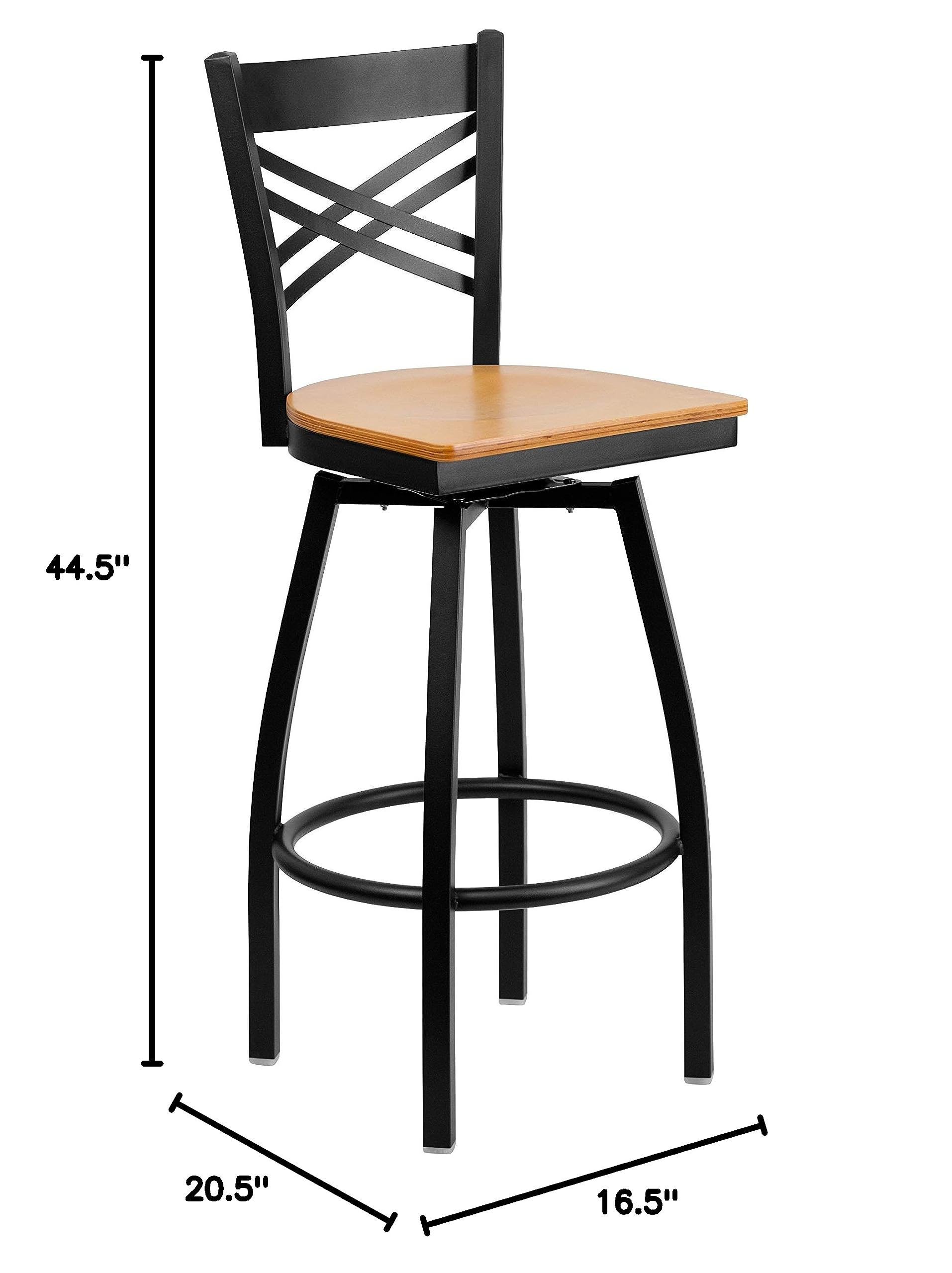 2 Pack Black X-Back Swivel Metal Bar Stools with Natural Wood Seat - Perfect for Kitchen Island, Dining Room, and Home Bar Decor