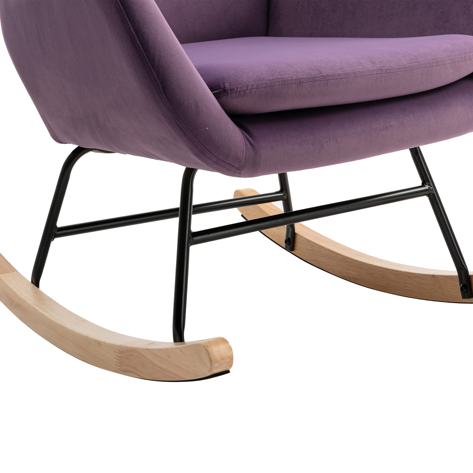 SSLine Comfortable Nursery Rocking Chair - Purple Velvet Upholstered Modern High Wingback Glider Armchair for Baby Nursery, Living Room & Bedroom | Cozy Breastfeeding Rocker & Relaxing Reading Chair (B Style-Purple)