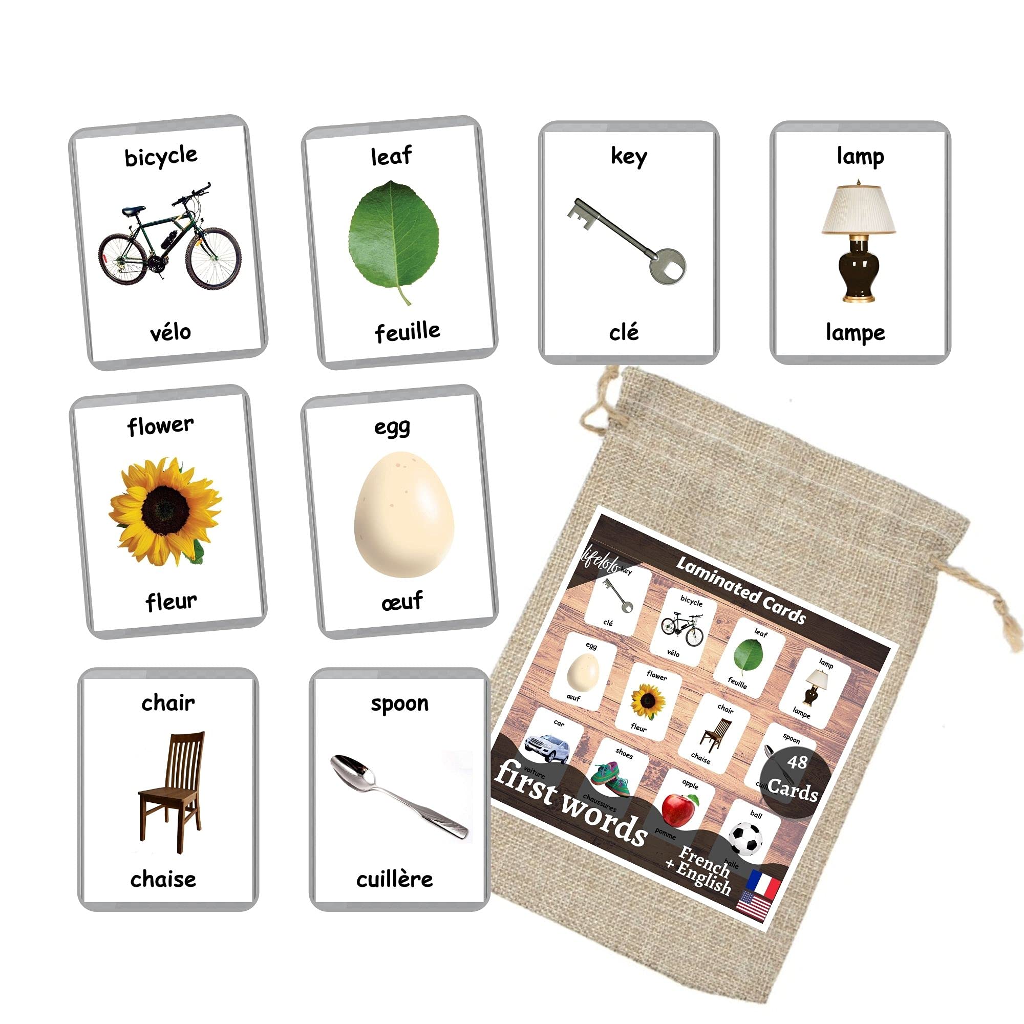 First Words Flash Cards - 48 Baby Learning Cards | Bilingual English & French | Early Education, Homeschooling & Toddler Development | Perfect for Preschool, Montessori & Home Learning Activities