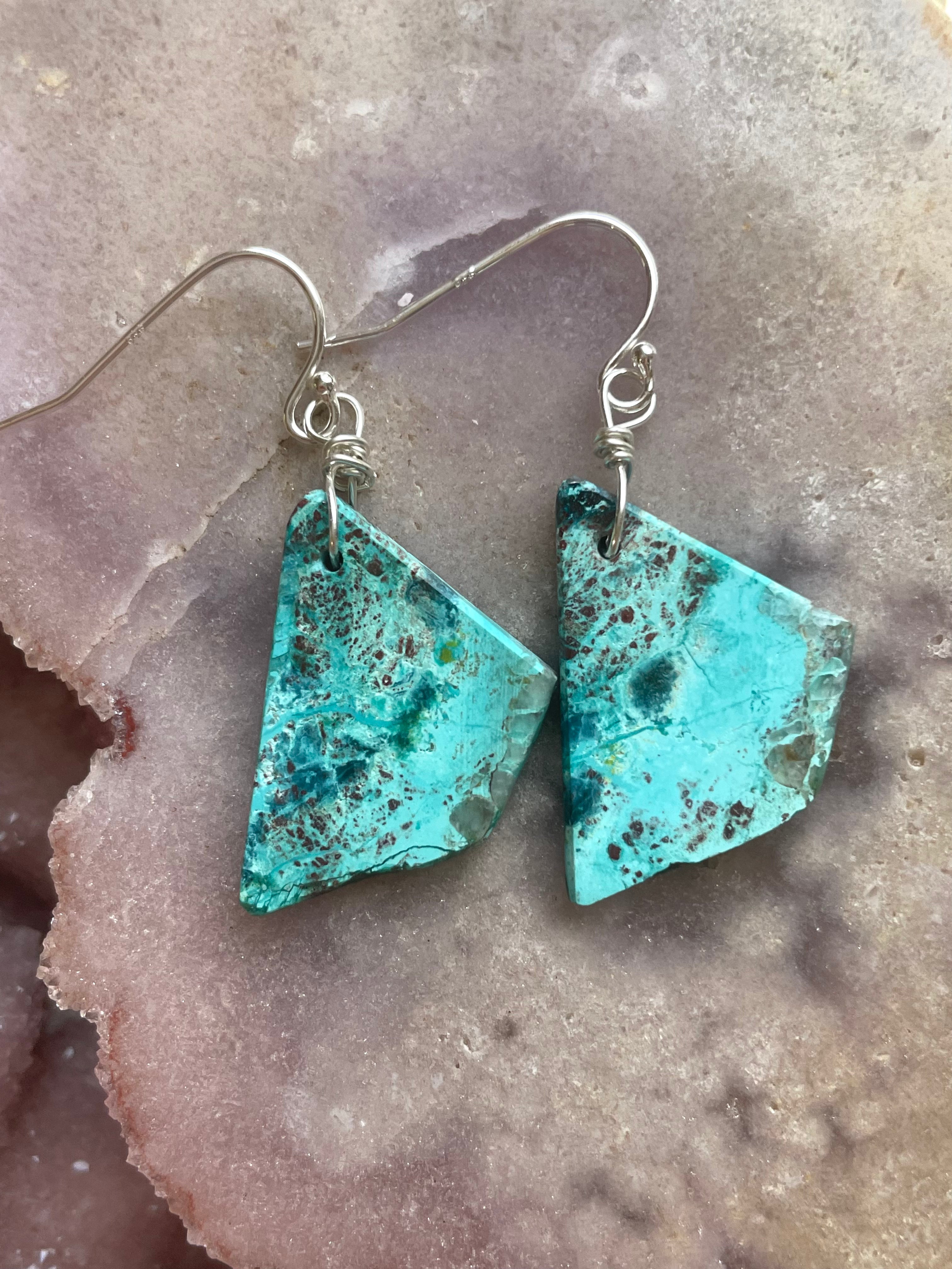 Chrysocolla Sterling Silver Statement Crystal Gemstone Earrings for Women – Elegant Handmade Jewelry for Parties, Weddings & Special Occasions