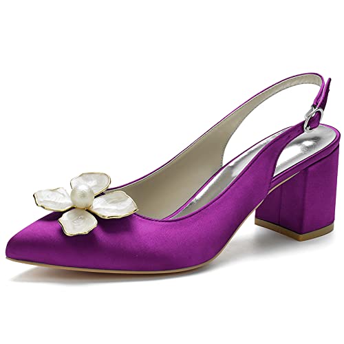 Elegant Women's Pointed Toe Wedding Shoes - Chunky Block Heel Slingback Bridesmaid & Office Pumps - Ivory Court Shoes for Weddings, Parties & Formal Events