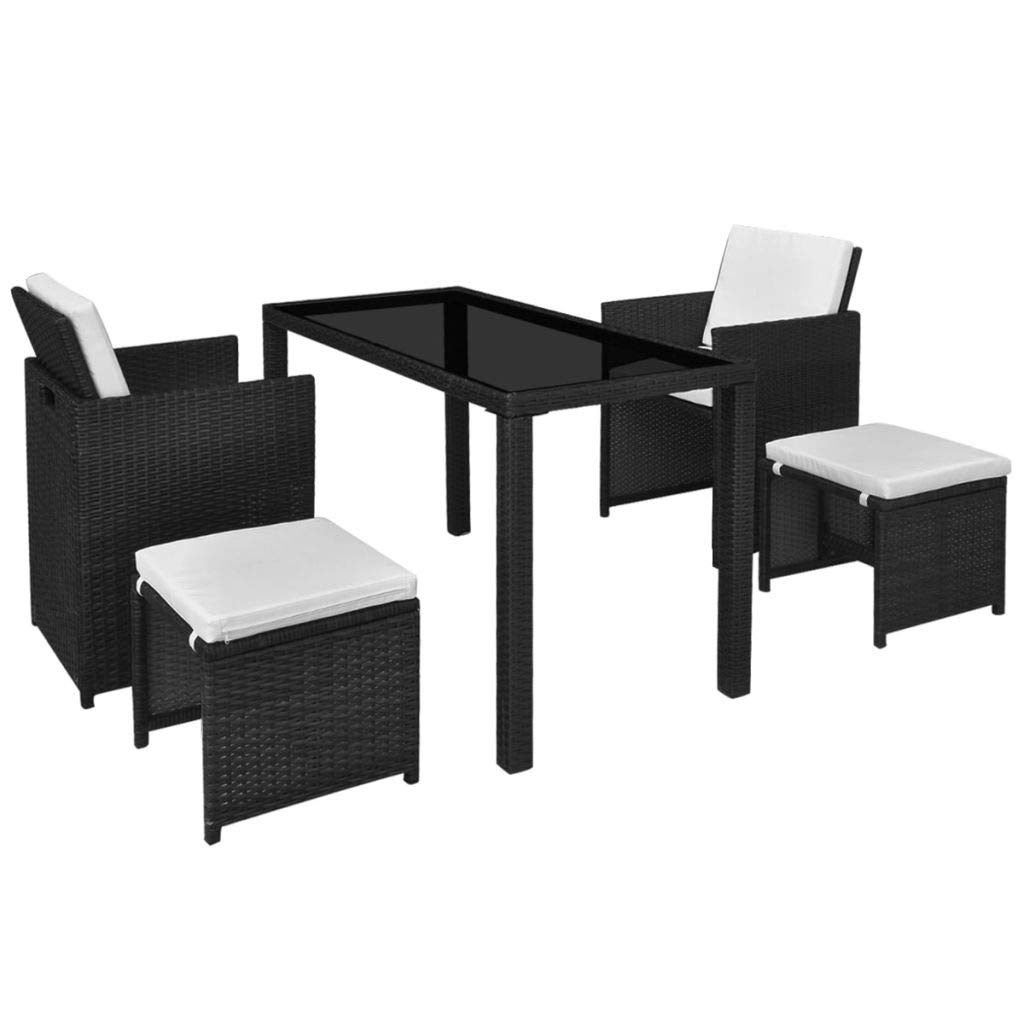 5PCS Outdoor Dining Set - Durable Patio Furniture with Large Rectangle Glass Table & Rattan Chairs, Steel Frame Conversation Set for Backyard, Garden, Poolside Dining and Entertaining