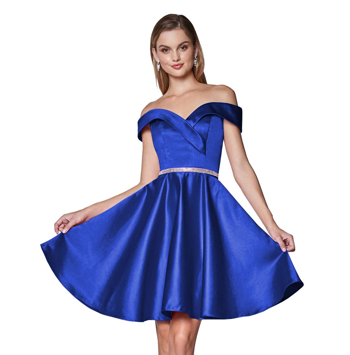 Ufashion Ruched Off-The-Shoulder Short Homecoming Dress with Pockets - Satin Plus Size Prom Gown (Size 20W, Royal Blue) - Perfect for Dances, Parties & Special Occasions