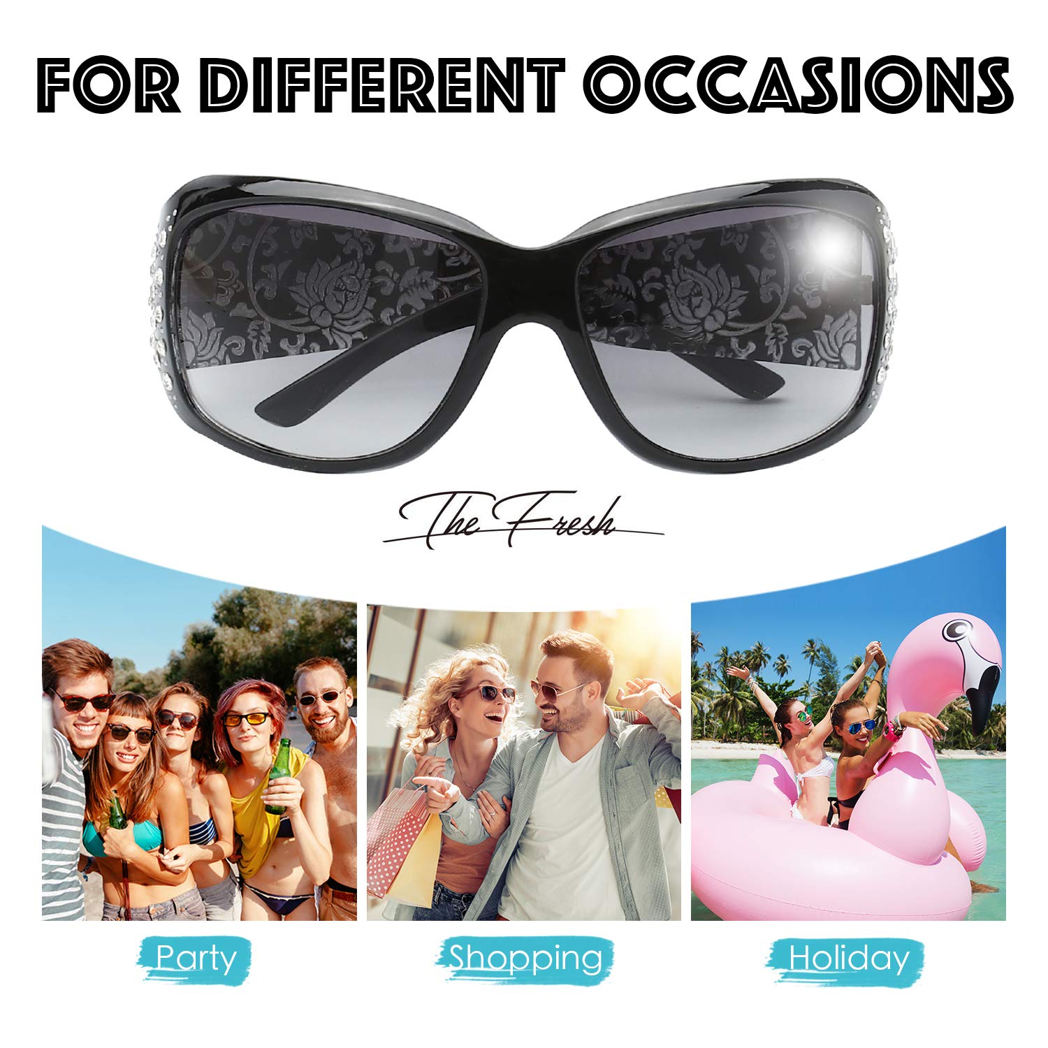 Trendy Rhinestone Sunglasses for Women - Classic Fashion Sunglasses with Gift Box - Perfect for Summer Outfits, Beach Vacations & Party Accessories