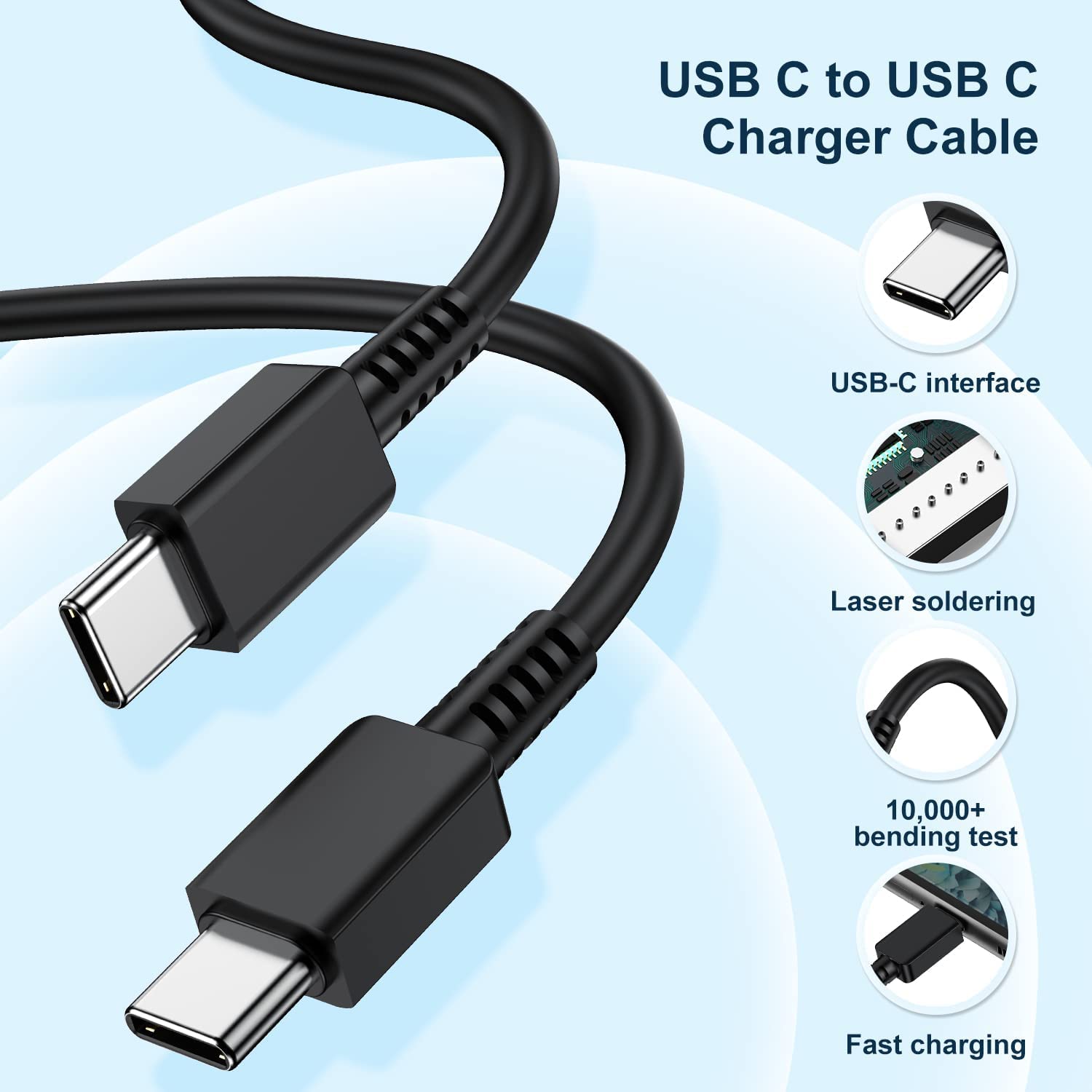 2-Pack 45W Samsung Super Fast Charging Kit - USB C Wall Charger & 10ft Long Type C Cable - Compatible with Galaxy S24 Ultra/S24+/S23/S23+/S22+/S22 Plus/S21/S20/Note 20/Note10+ - Fast Charging for Home, Office & Travel
