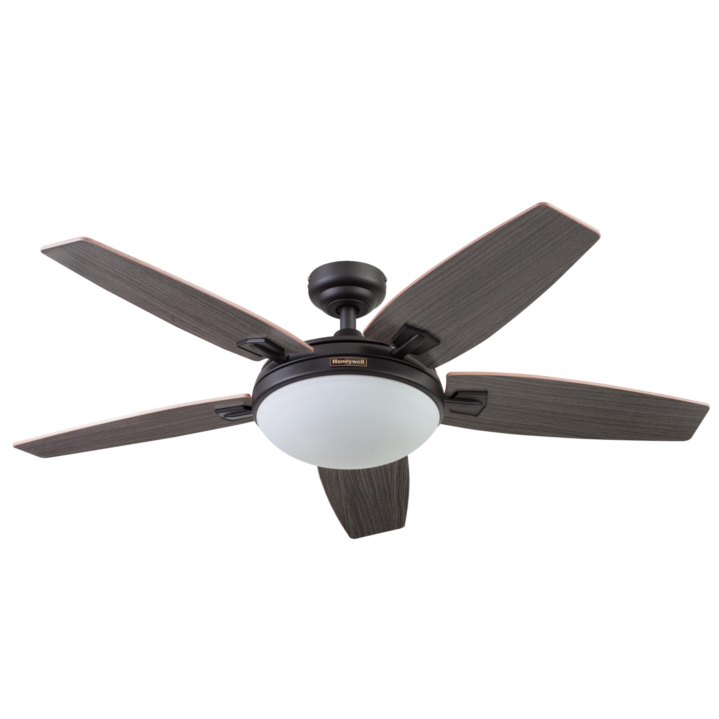 Honeywell Carmel 48 Inch Modern Ceiling Fan with LED Light and Remote Control - 5 Blades, Gray Ironwood/Brown Maple Finish - Bronze (50197-01) - Perfect for Living Room, Bedroom, and Indoor Spaces