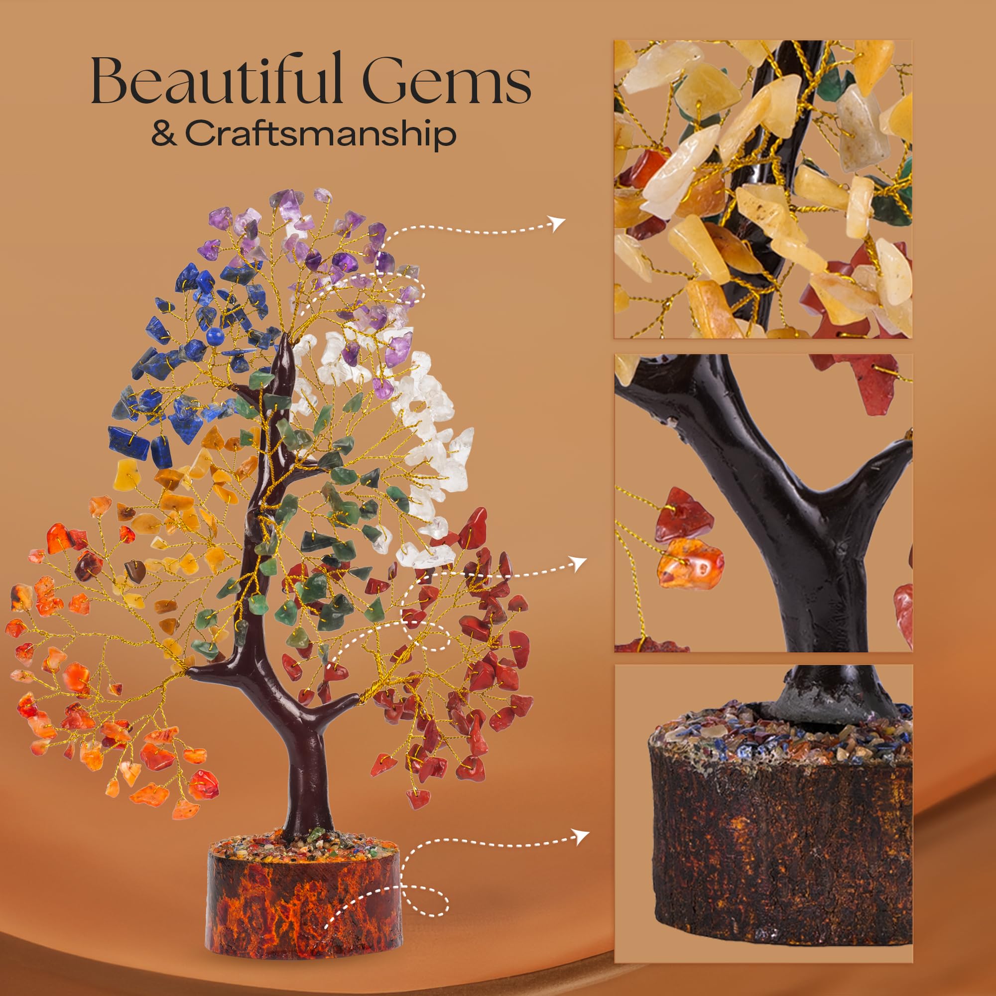 7 Chakra Gemstone Tree with Healing Pendant - Feng Shui Crystal Bonsai for Home & Office Decor (10-12 Inches) | Spiritual Gift for Women, Meditation Room Centerpiece, Desk Accessories & Positive Energy Decor