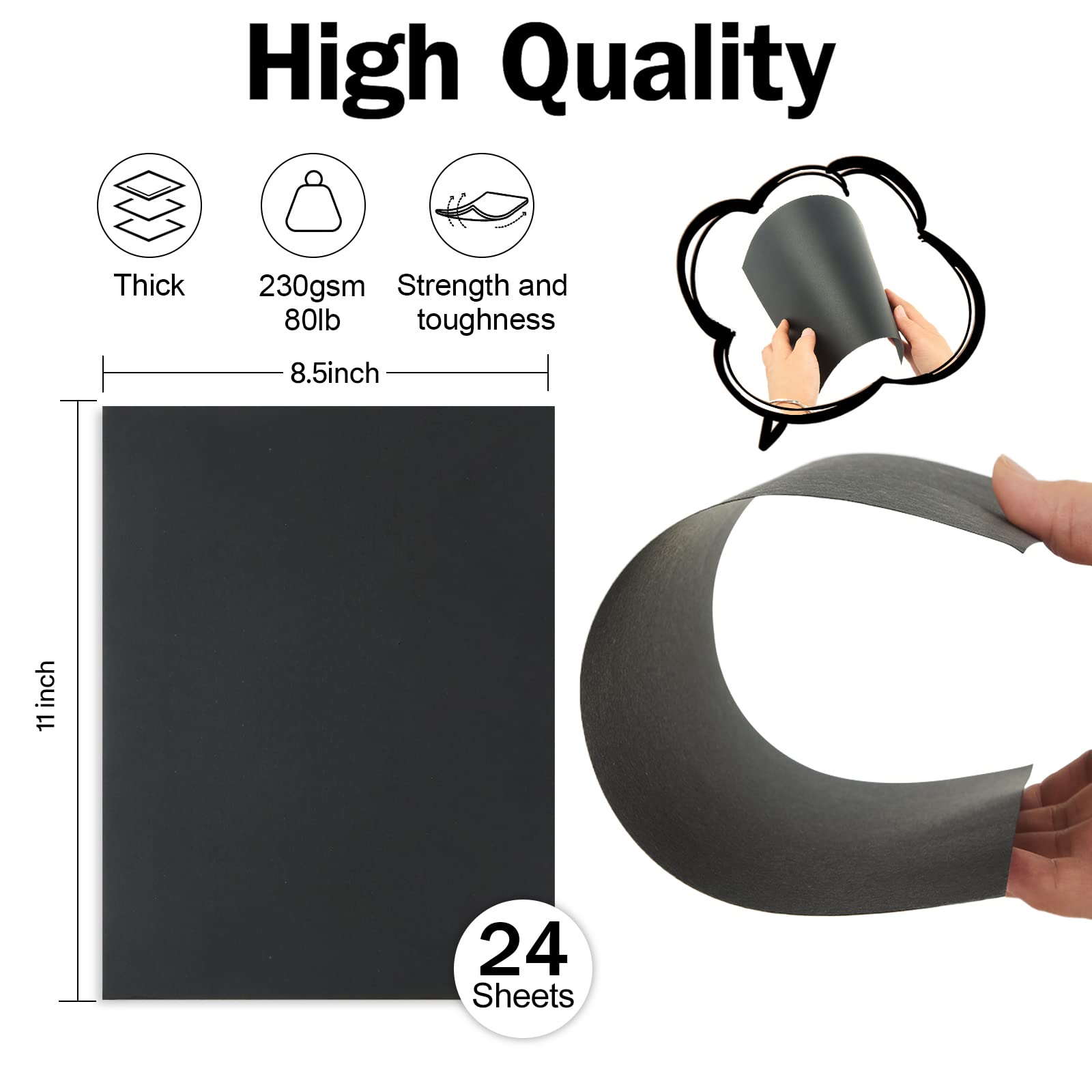 Premium 24-Pack Black Cardstock Paper 8.5