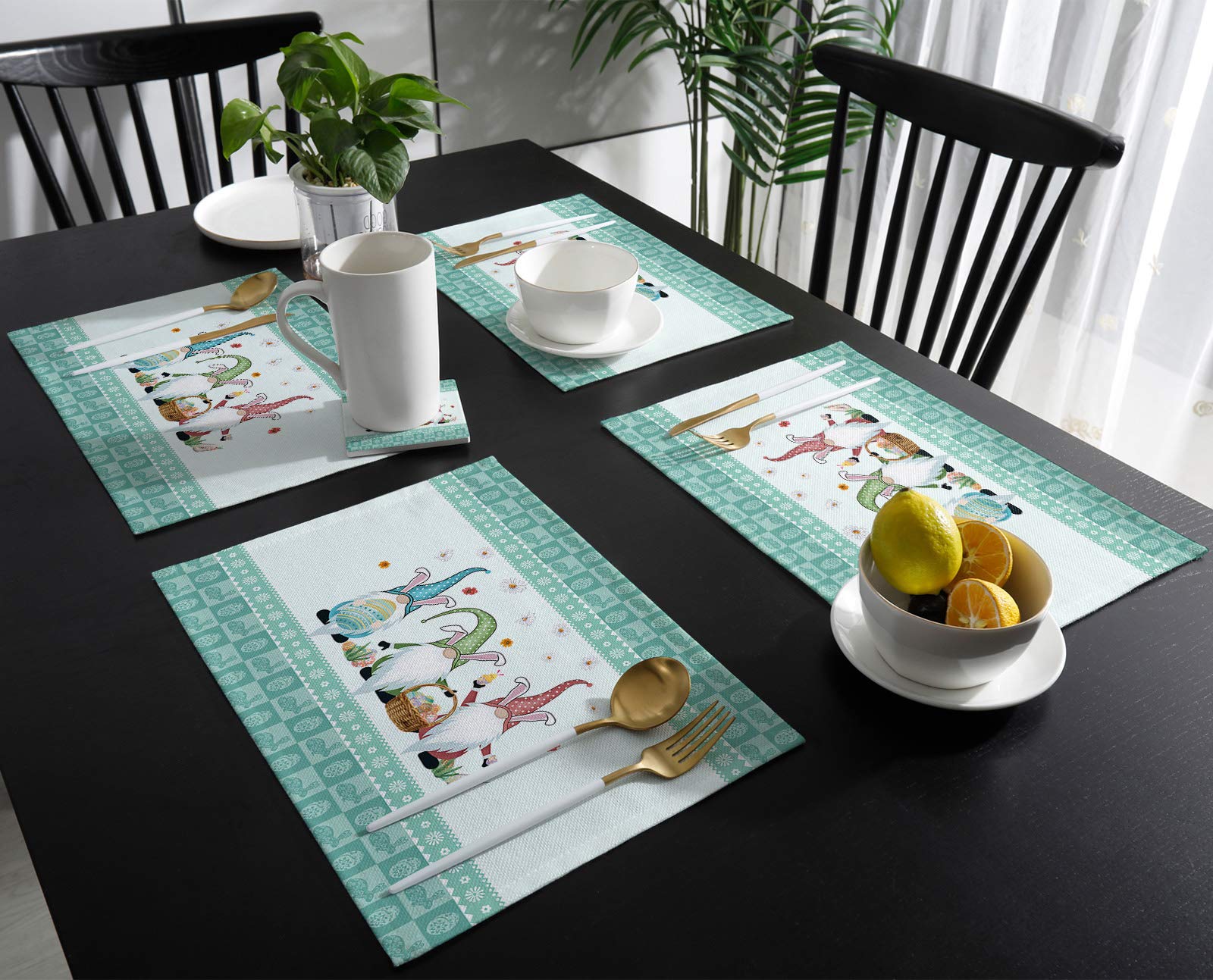 6-Pack Easter Themed Placemats - Water Duck, Green Plaid, Gnome & Bunny Design Washable Table Mats for Dining Table, Kitchen & Restaurant | Perfect for Easter Party Decorations & Holiday Gatherings