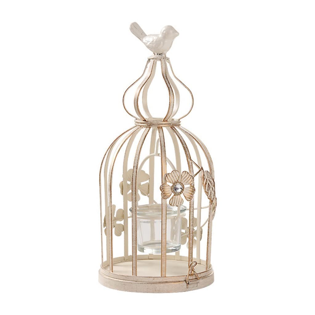 YYNLKN White Hanging Bird Cage Candle Holder - 12.5 * 27.7cm Vintage Candlestick for Home Decor, Wedding Centerpiece, Romantic Party & Garden Lighting Accessories
