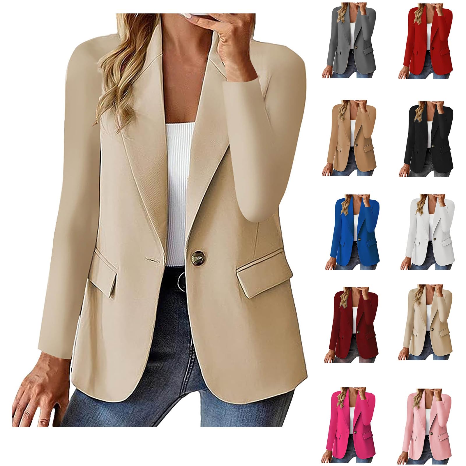 2025 Women's Business Casual Blazer Suit - Long Sleeve Open Front Button Lapel Office Jacket with Pockets | Fall Work Attire & Professional Wardrobe Essential | Perfect for Corporate Meetings, Office Wear, and Formal Occasions