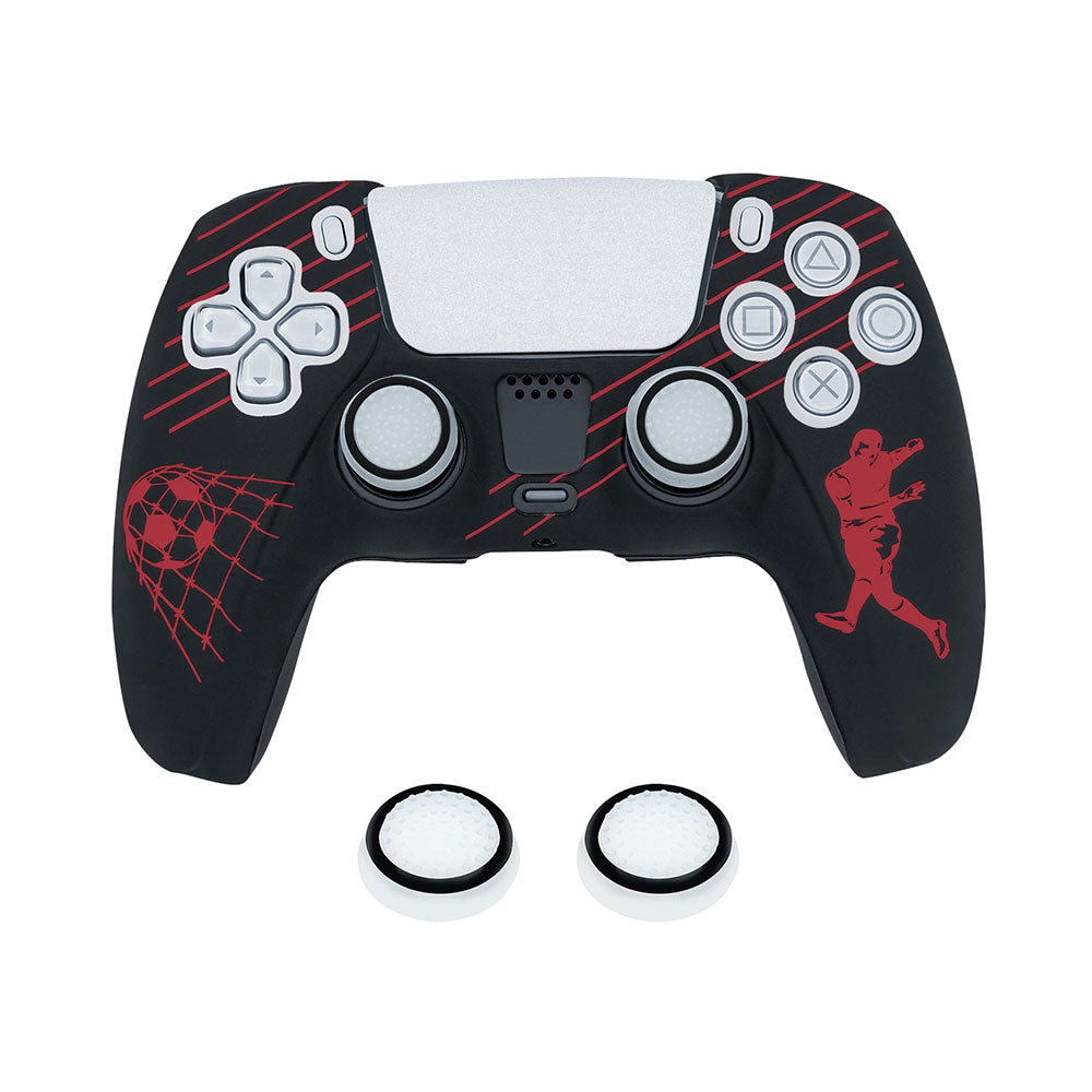 Durable Silicone Protective Cover with Thumb Grips for PS5 Controller - Football Red Design | Perfect for Gaming, Streaming & Long Play Sessions