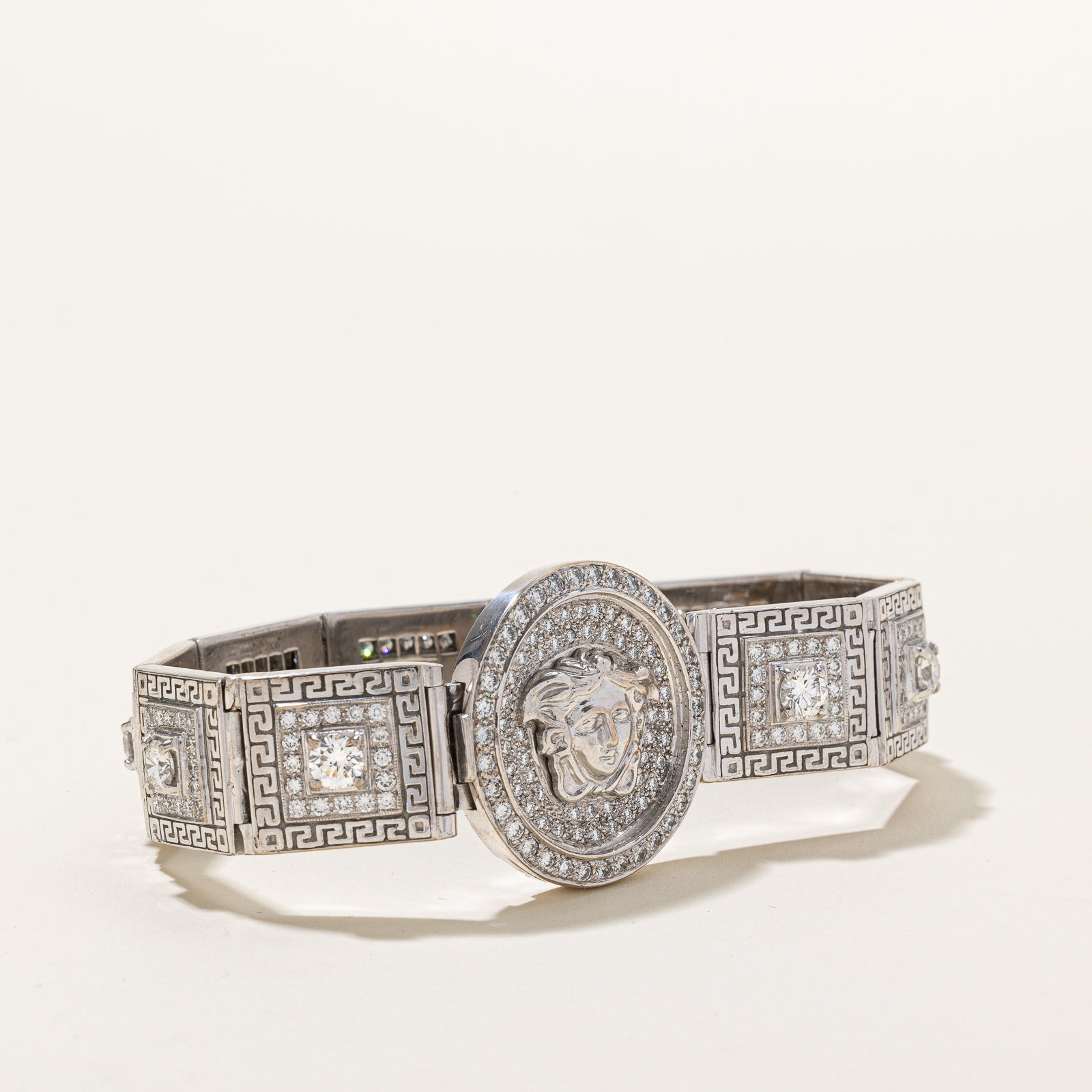 Italian Medusa 18k White Gold Diamond Square Link Bracelet | 4ctw. 2.8ctw | 8 Inches | Luxury Jewelry Gift for Women | Perfect for Weddings, Anniversaries & Special Occasions