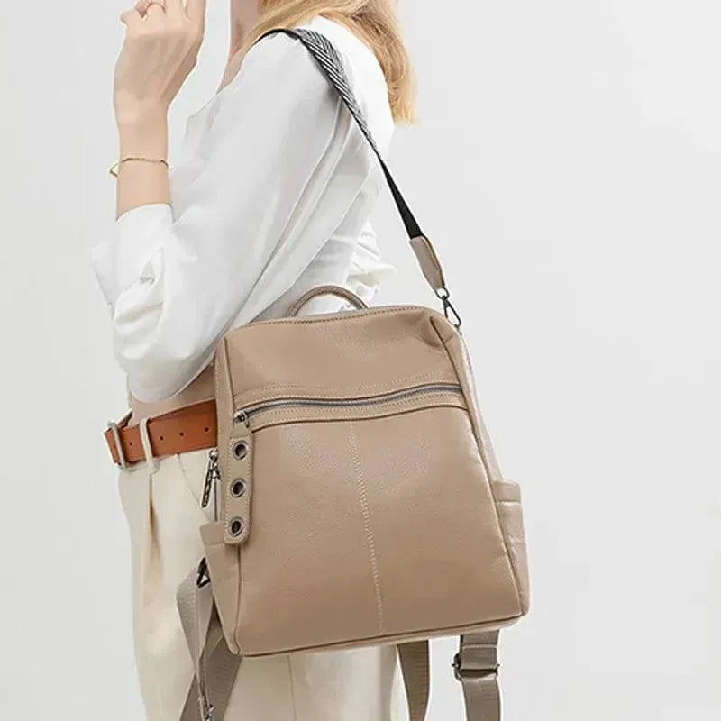 Stylish PU Leather Large School Backpack for Students - Durable Laptop Backpack with Multiple Pockets for College, Work & Travel