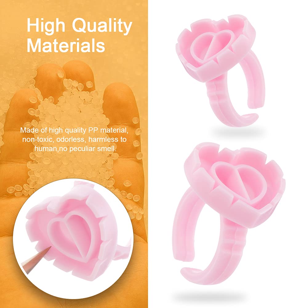 300PCS Heart-Shaped Glue Rings for Eyelash Extensions - Lash Glue Cup Holder for Volume Lashes Fan - Professional Lash Extension Supplies - Perfect for Salon, Spa & DIY Home Use