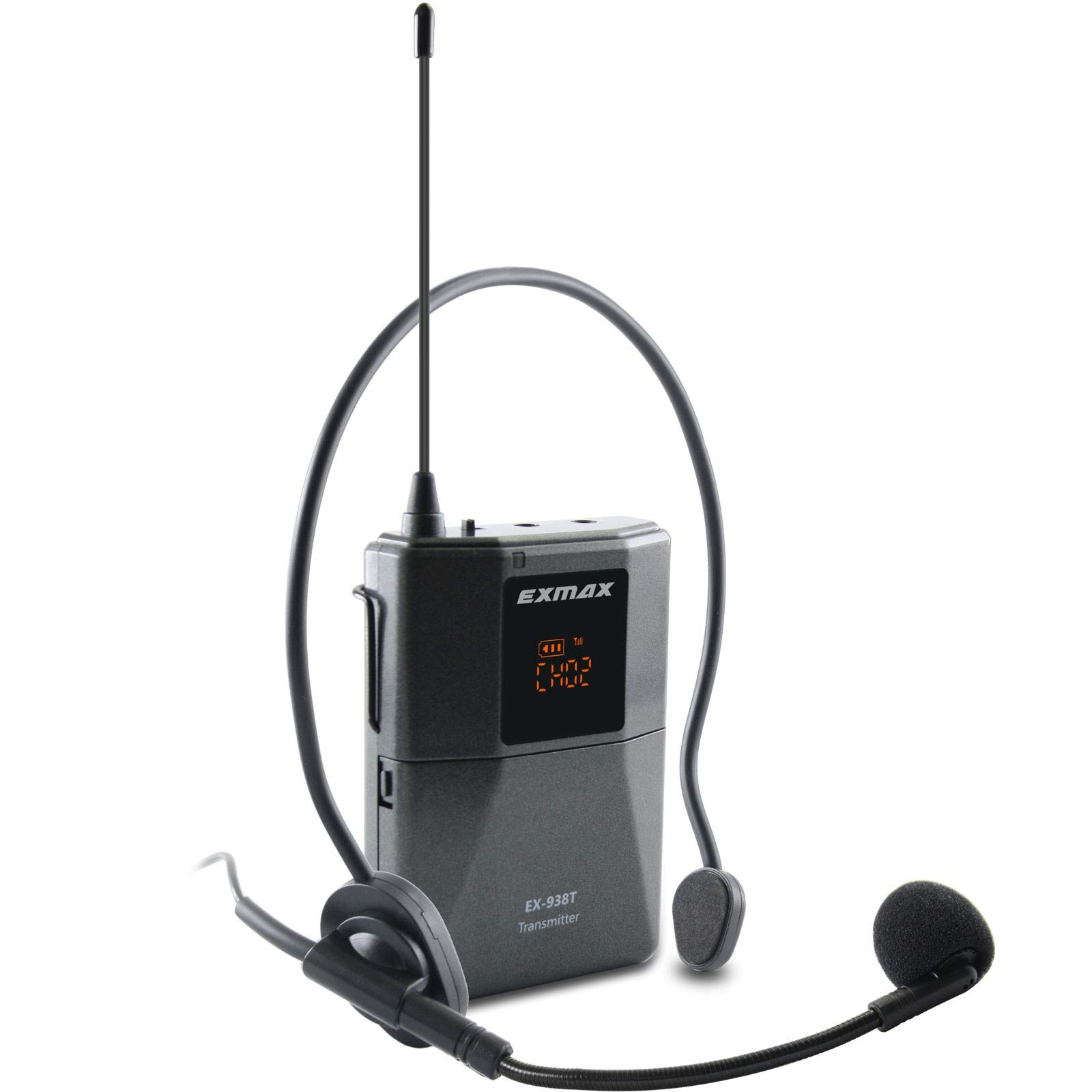 EXMAX EX-938 UHF Wireless Headset Microphone System - Tour Guide, Interpreter, Translator Device with In-Ear Monitoring for Church, Conference & Simultaneous Interpretation (UHF-938-Single Transmitter) | Perfect for Multilingual Events, Religious Services & International Meetings