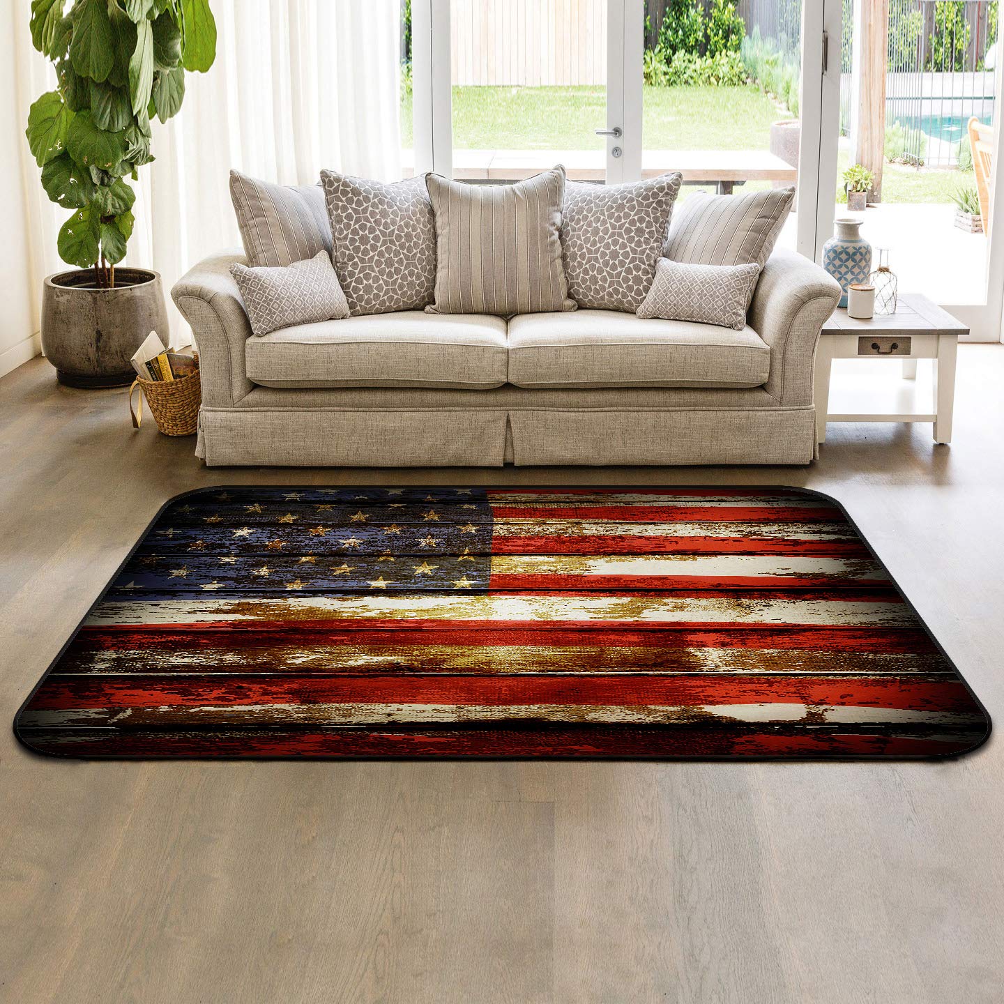 4'x6' American Flag Patriotic Area Rug - Modern Wood Plank Design Throw Carpet for Nursery, Kids Room, Living Room & Bedroom - Indoor/Outdoor Floor Mat for Home Decor, Parties & Patriotic Events