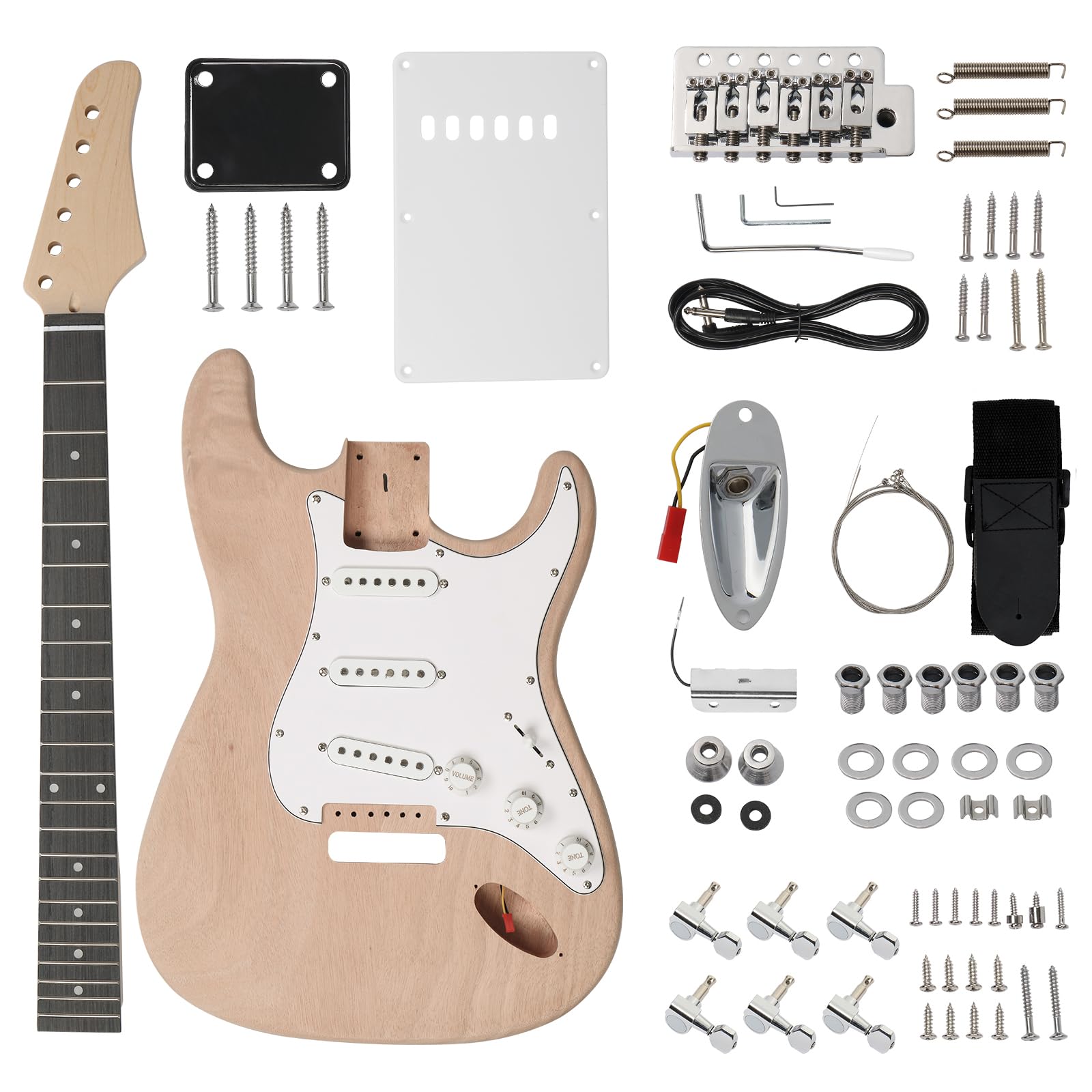 DIY Electric Guitar Kit - Mahogany Wood Body & Neck, 6-String ST Style Beginner Guitar Kit for Home Studio & Live Performance