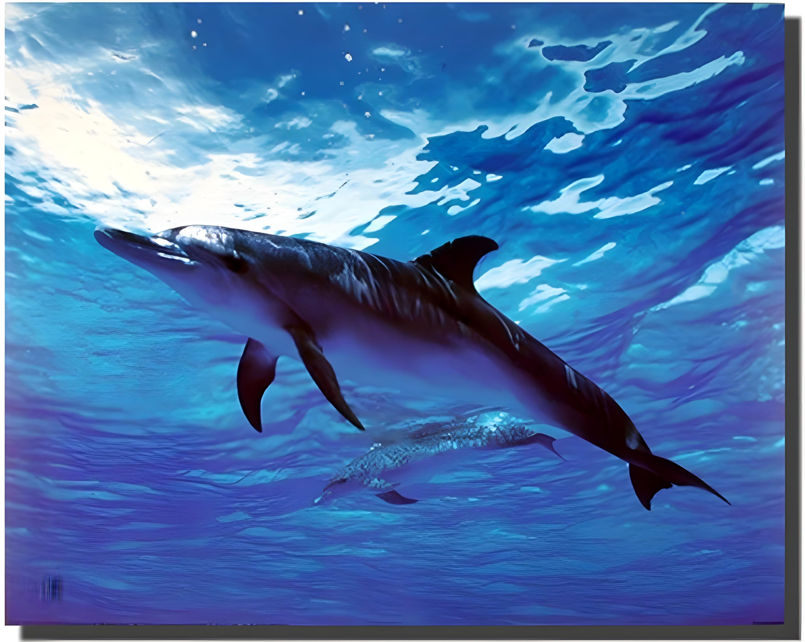 Dolphin Bottlenose Underwater Picture - Sea Life Animal Wall Art Print Poster (16x20) - Perfect for Beach House Decor, Ocean Theme Bedroom & Coastal Living Room Wall Decor