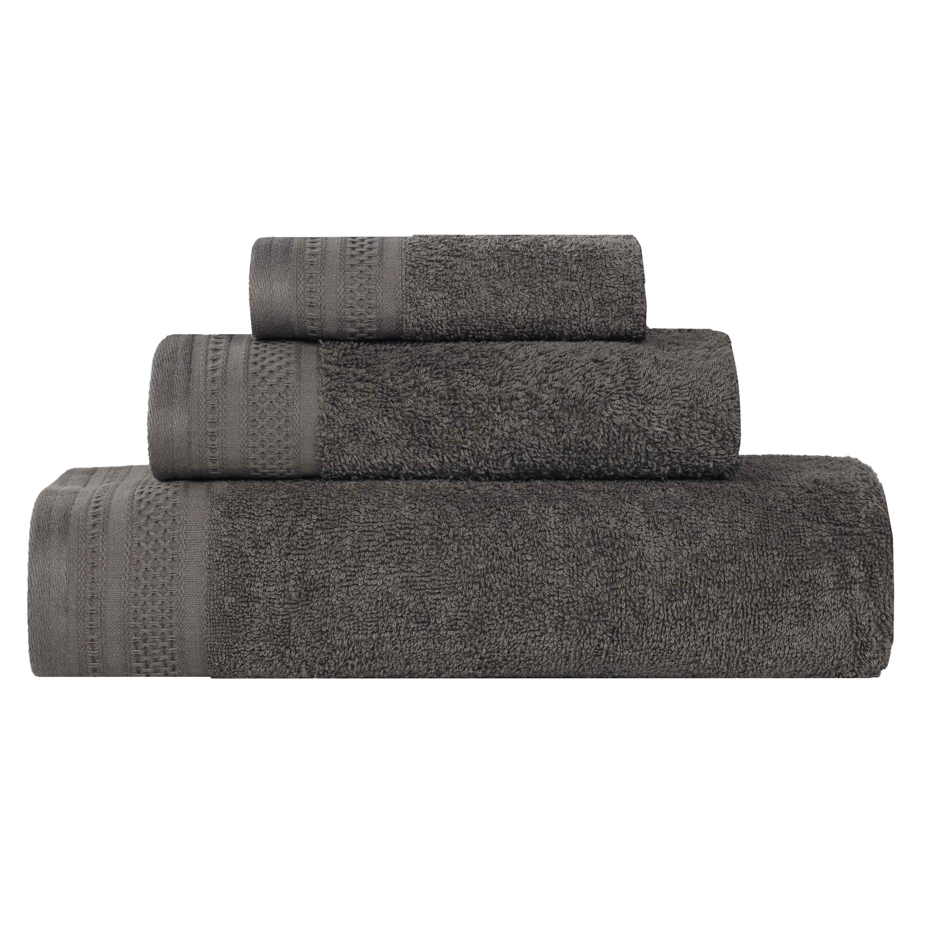 Premium Honeycomb Textured Waffle Border 3-Piece Cotton Towel Set - Soft & Absorbent Bath, Beach & Spa Towels for Luxury Home & Hotel Use