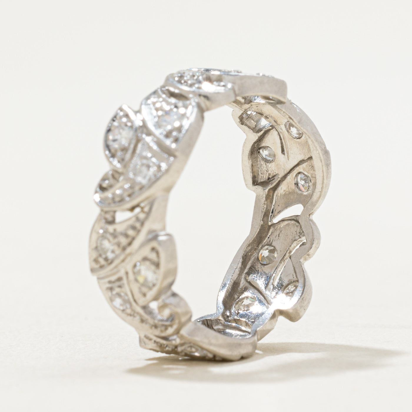 0.54ctw Diamond Leaf Design Wedding Band Ring - Size 6.75 - Elegant Nature-Inspired Jewelry for Brides & Anniversary Gifts