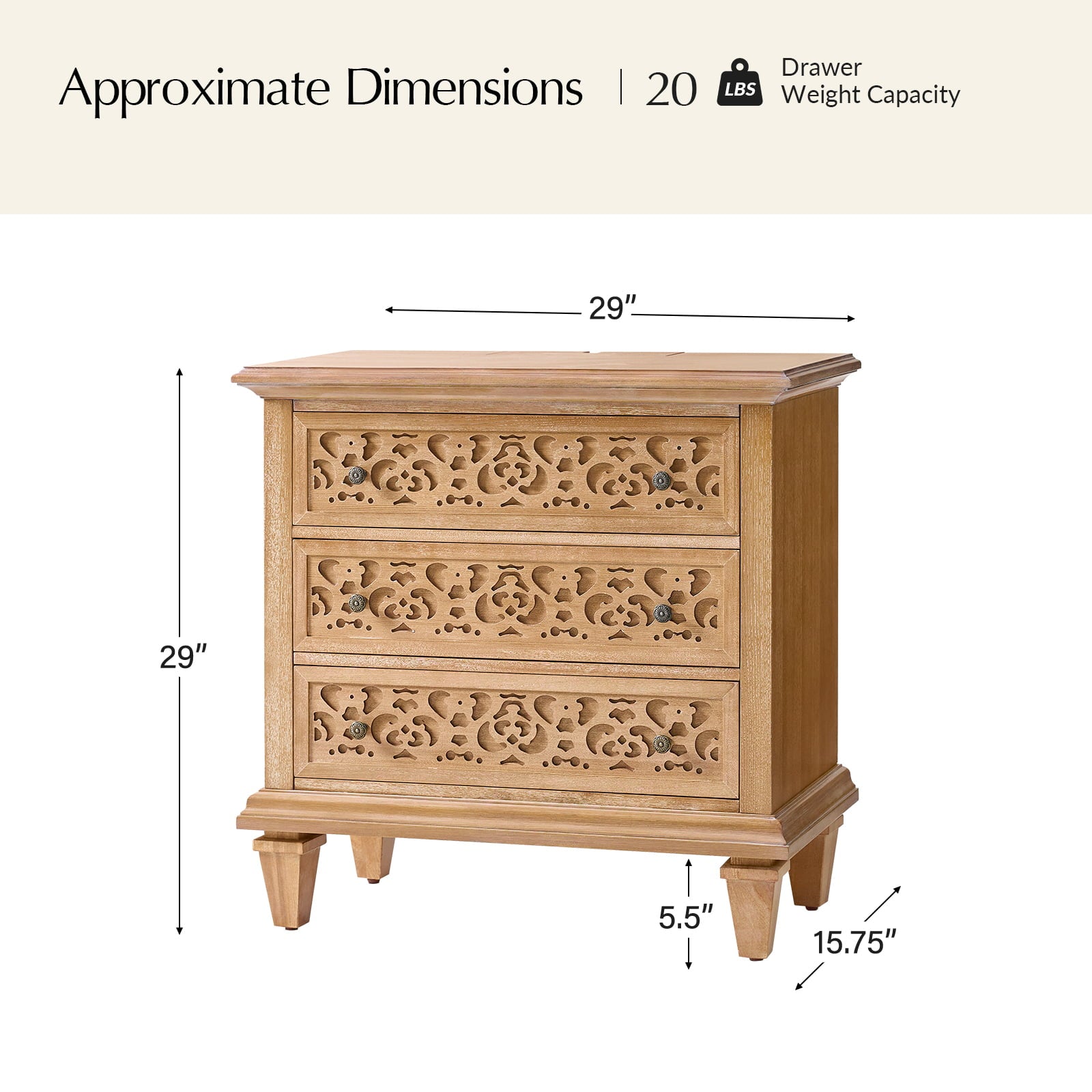 3-Drawer Nightstand with Built-In USB Outlets & Power Strip - Modern Bedside Table for Charging Devices - Perfect for Bedrooms, Guest Rooms & Small Spaces