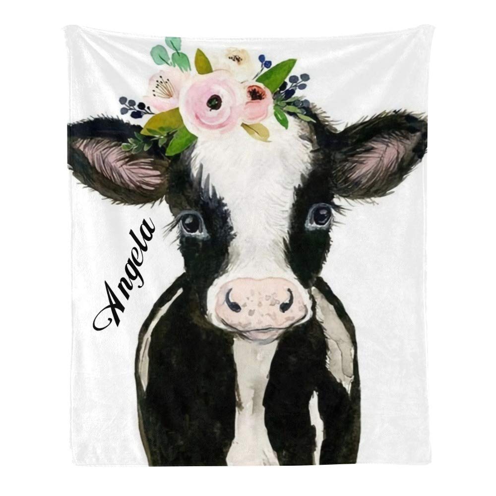 Custom Personalized Fleece Throw Blanket with Name - Soft Cut Cow Flower Design for Gifts, Sofa & Bed (50x60 inches) - Perfect for Cozy Nights, Home Decor & Thoughtful Presents