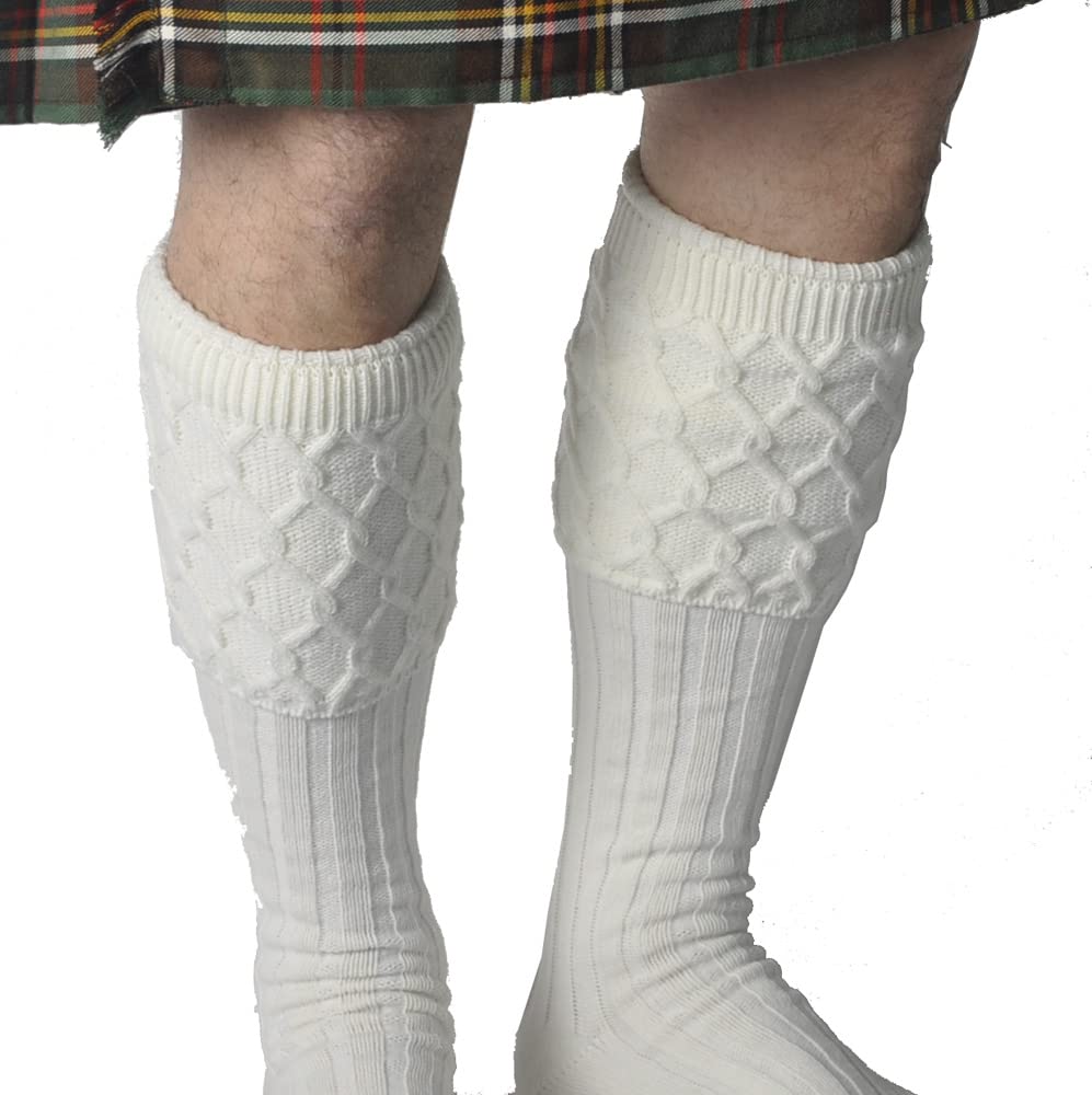 Premium Cable Knit Kilt Socks for Men - Traditional Scottish Highland Wool Socks - Perfect for Celtic Festivals, Weddings & Cold Weather Outfits