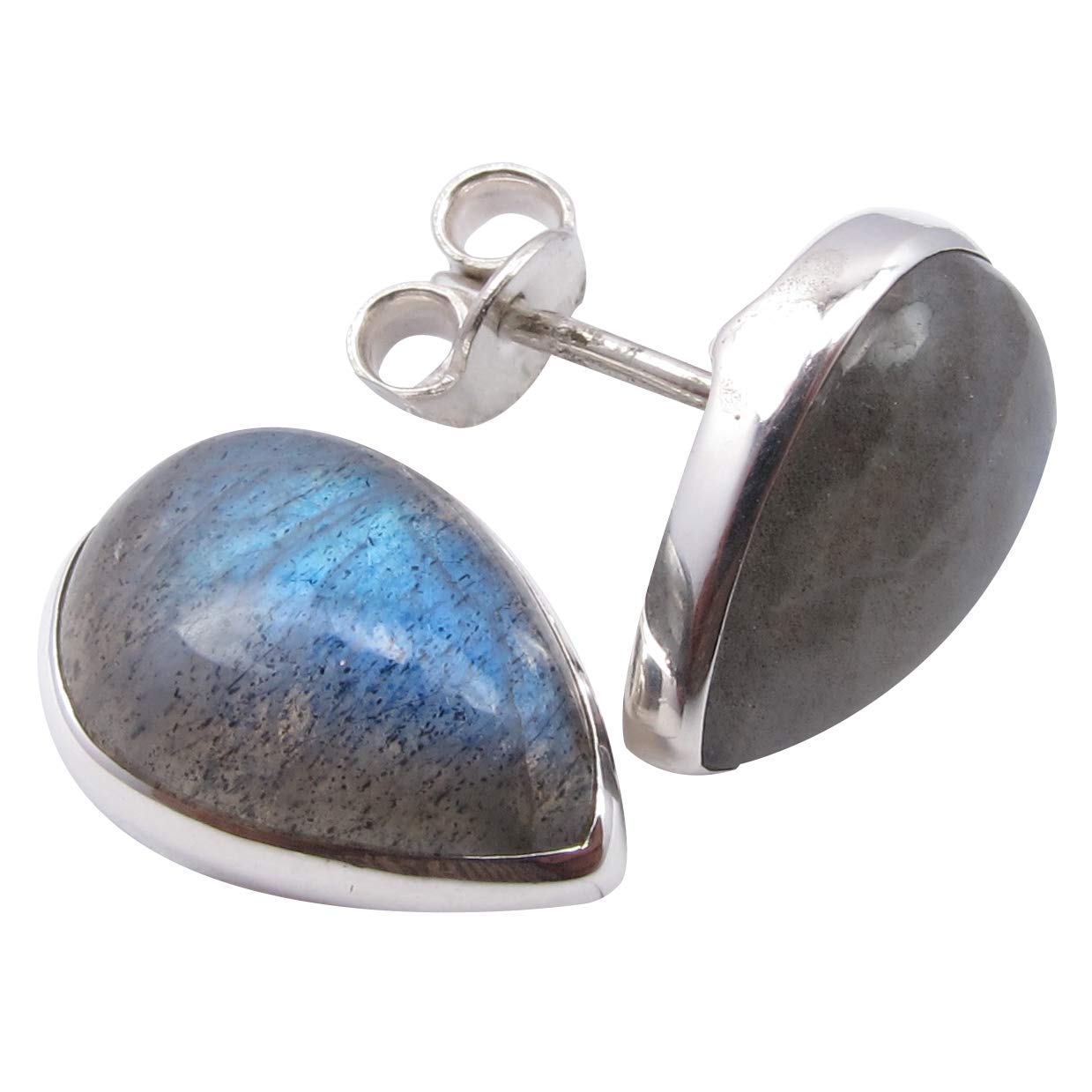 Natural Labradorite Cabochon Earrings for Women - 0.6
