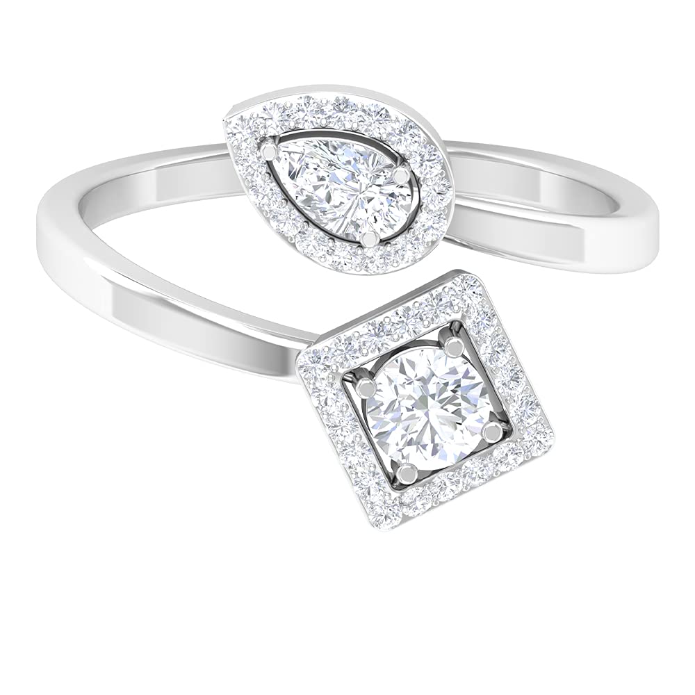 0.75 CT Certified Diamond Wrap Ring for Women - Pear & Round Cut 14K Solid Gold Engagement/Wedding Ring - Perfect for Anniversary, Proposal & Special Occasions