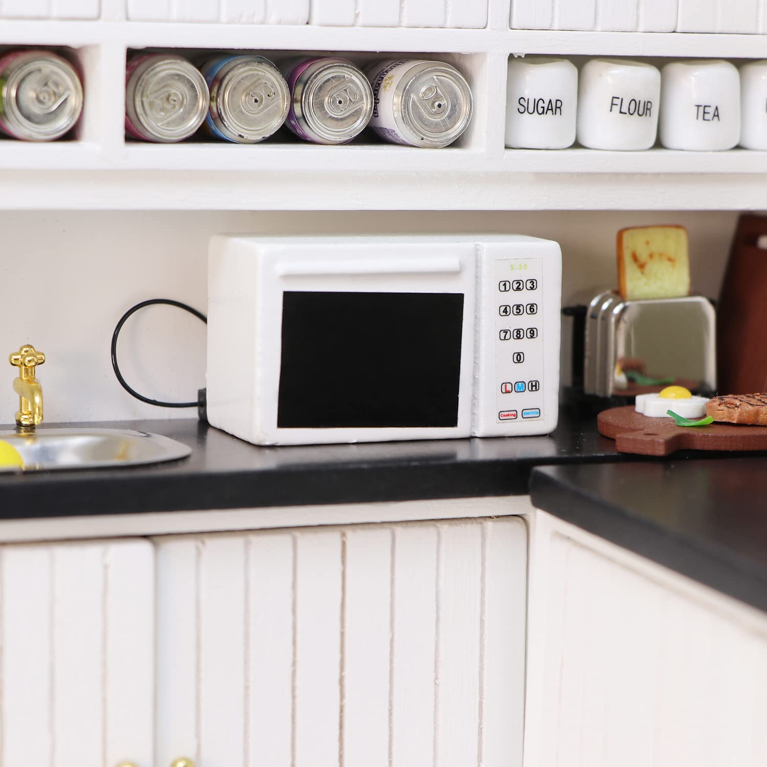 1:12 Scale Miniature Microwave Oven - High Simulation Dollhouse Kitchen Accessories, White & Black - Perfect for Dollhouse Decor, Miniature Kitchen Scenes, and Model House Displays